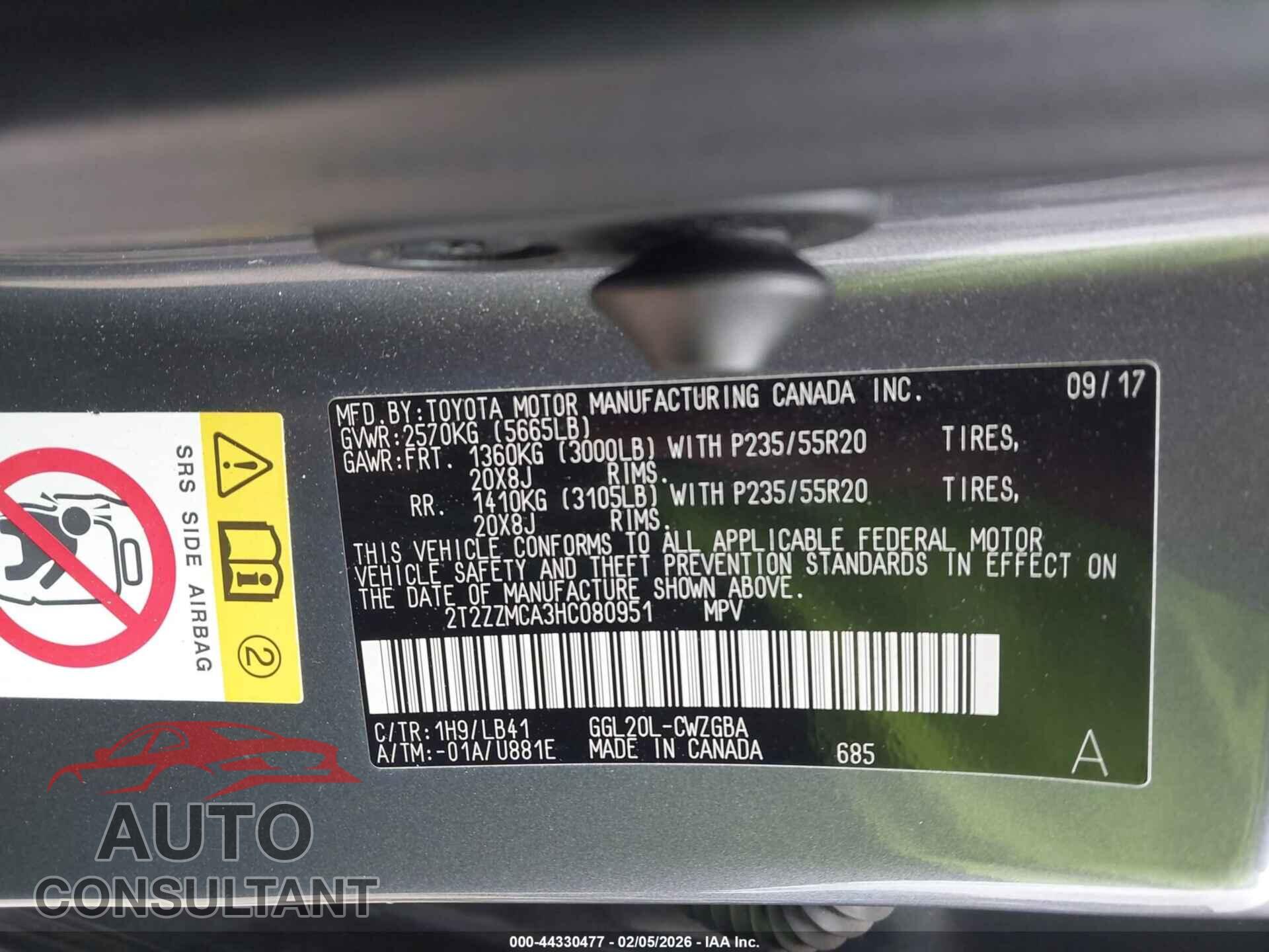 LEXUS RX 350 2017 - 2T2ZZMCA3HC080951