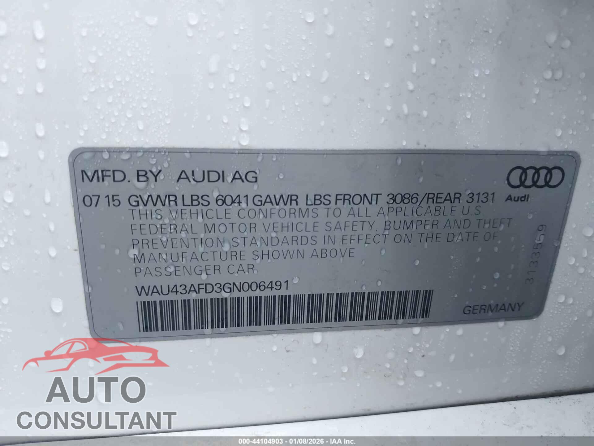 AUDI A8 L 2016 - WAU43AFD3GN006491