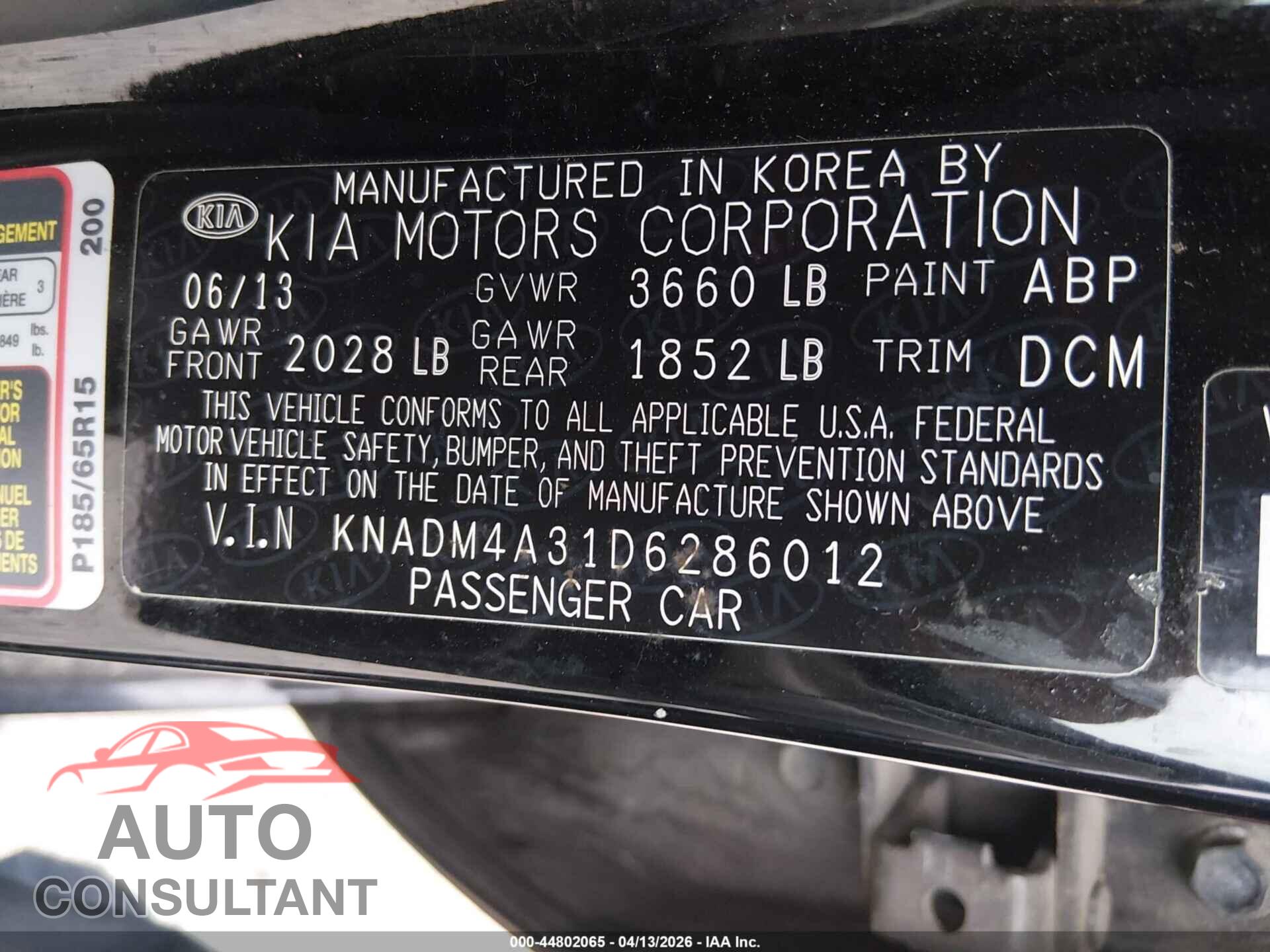 KIA RIO 2013 - KNADM4A31D6286012