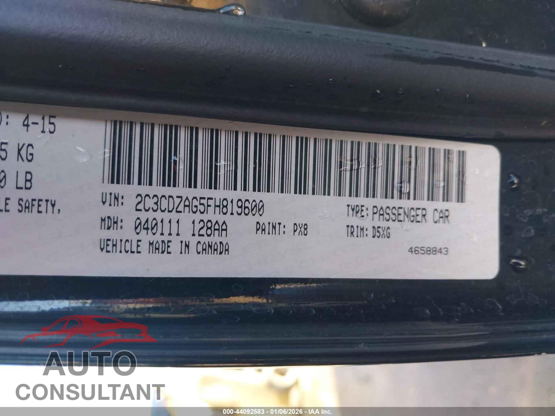 DODGE CHALLENGER 2015 - 2C3CDZAG5FH819600
