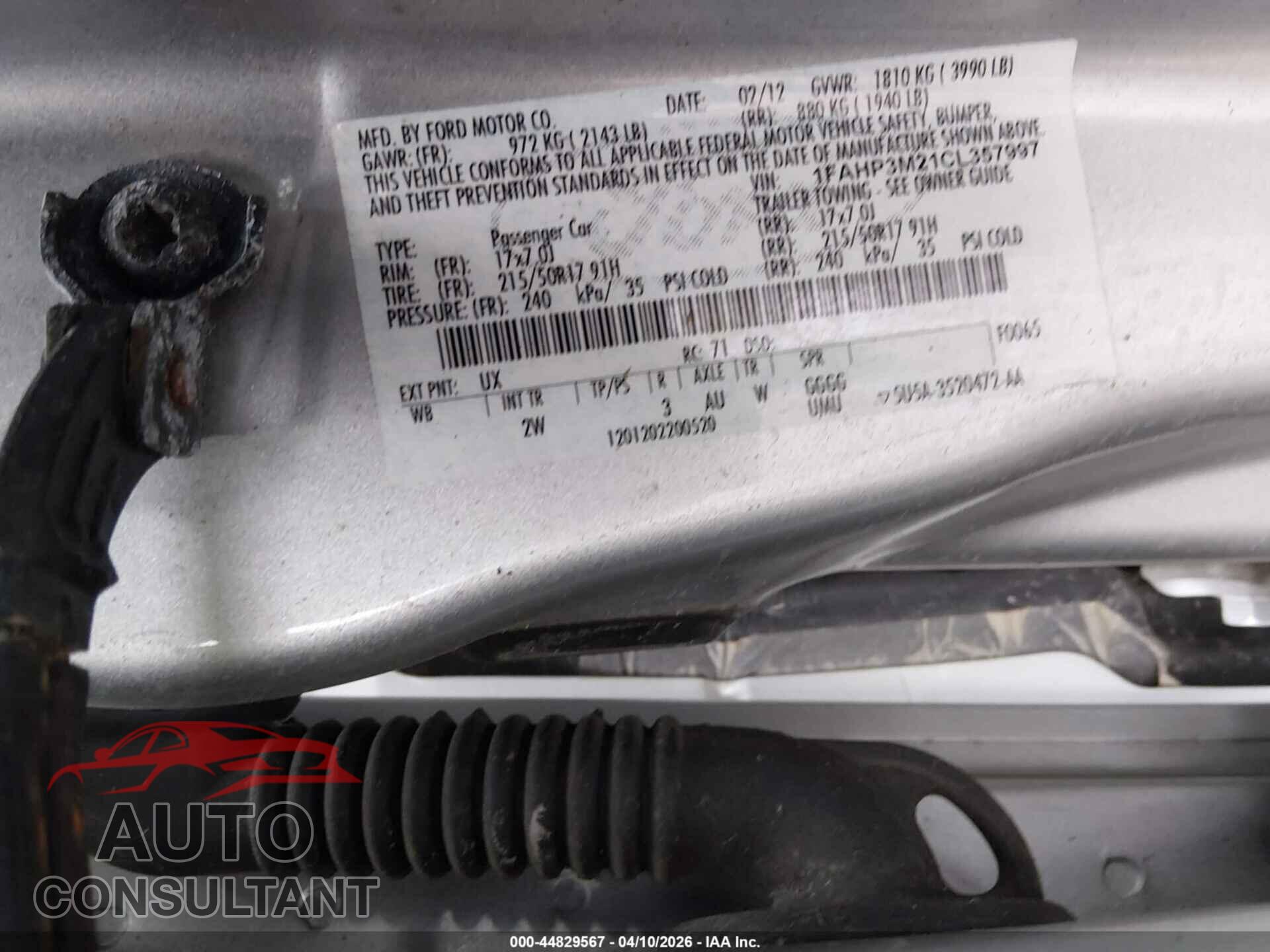 FORD FOCUS 2012 - 1FAHP3M21CL357997