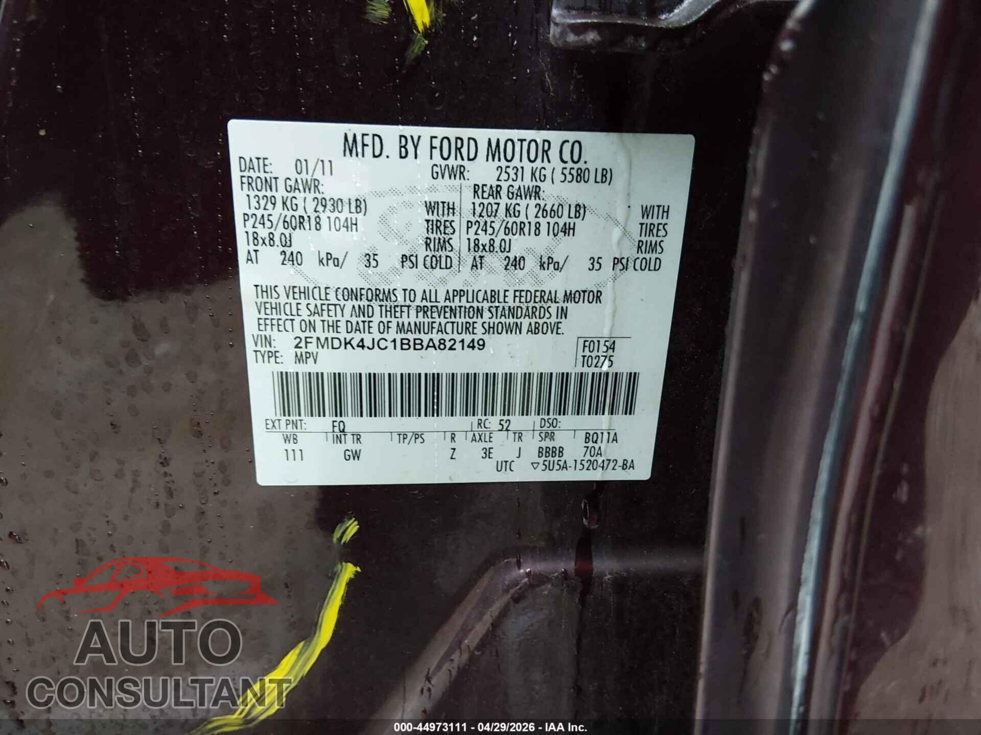 FORD EDGE 2011 - 2FMDK4JC1BBA82149