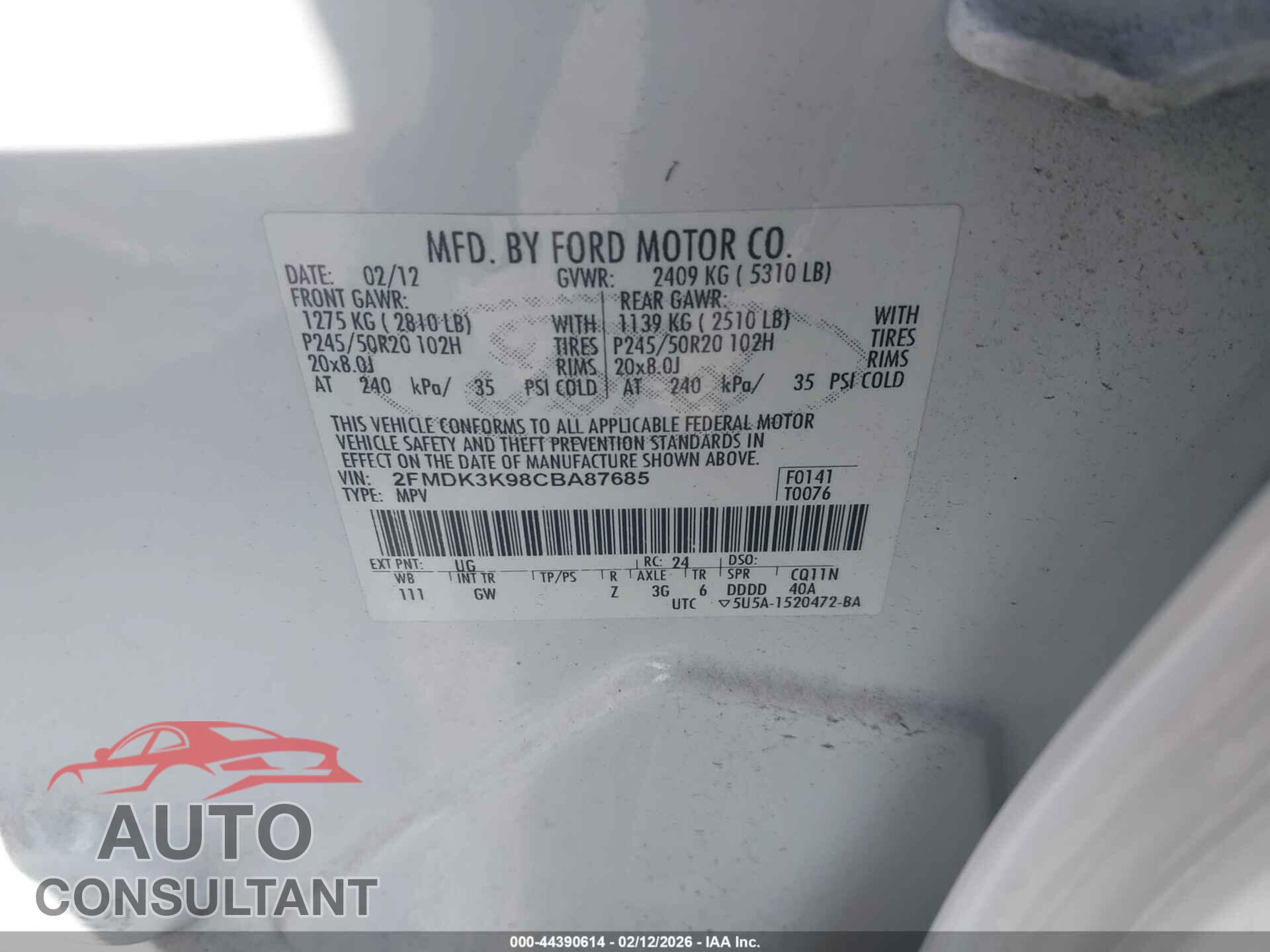 FORD EDGE 2012 - 2FMDK3K98CBA87685