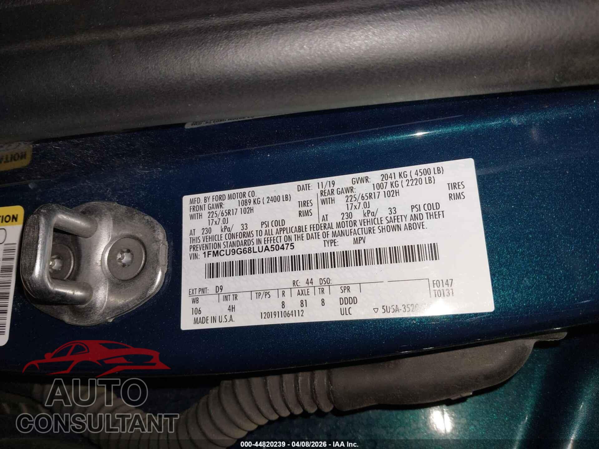 FORD ESCAPE 2020 - 1FMCU9G68LUA50475