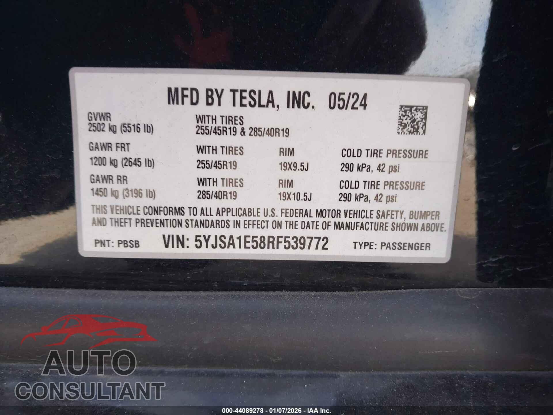 TESLA MODEL S 2024 - 5YJSA1E58RF539772