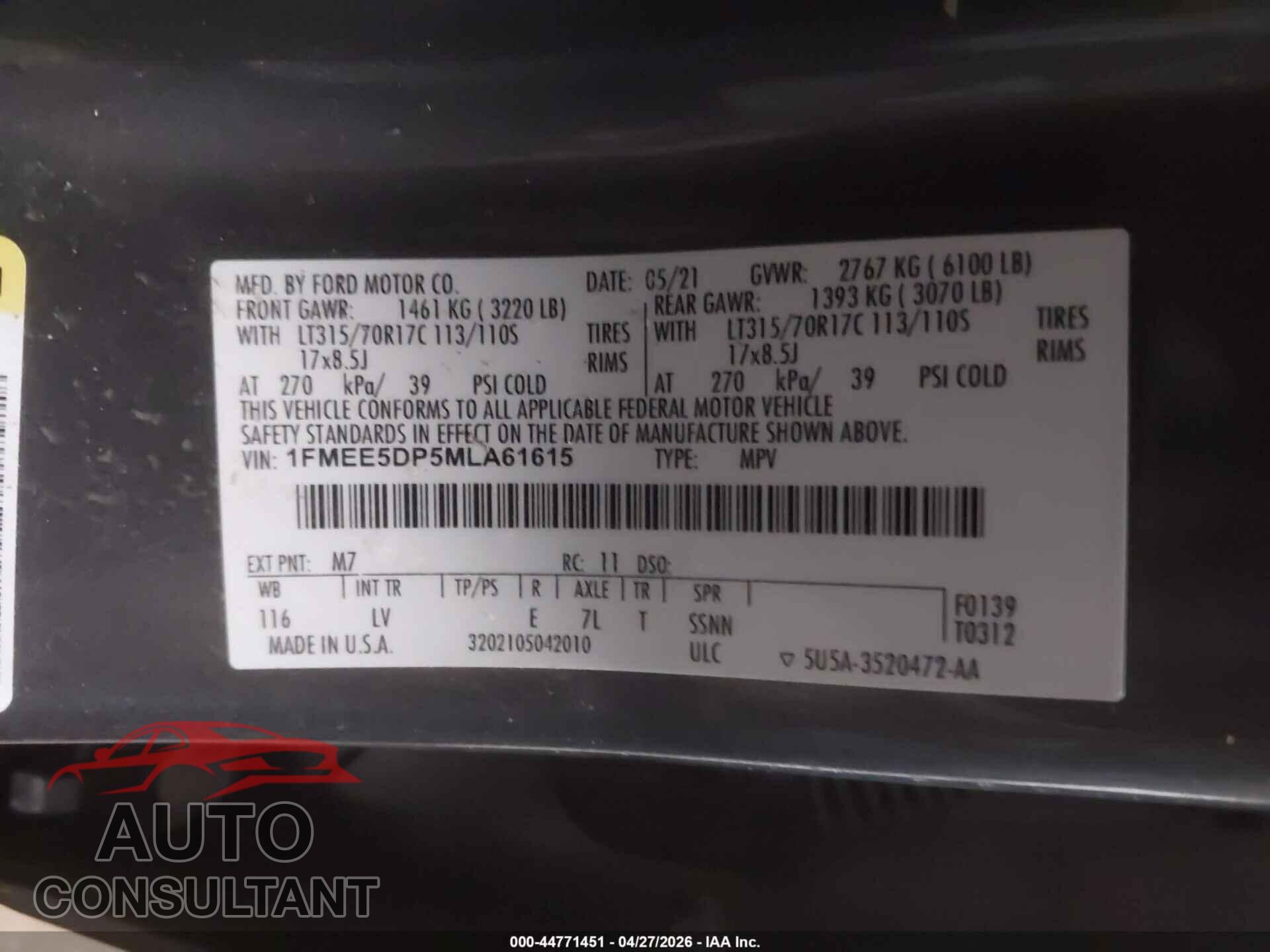FORD BRONCO 2021 - 1FMEE5DP5MLA61615