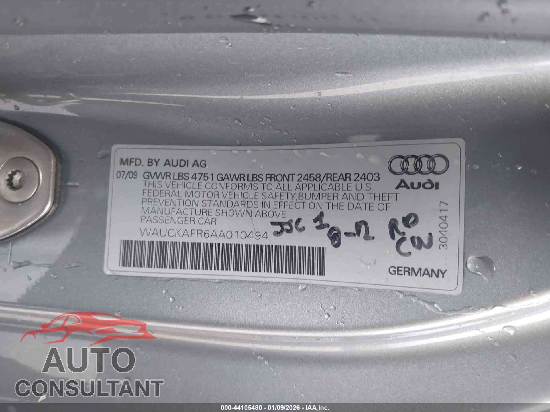 AUDI A5 2010 - WAUCKAFR6AA010494