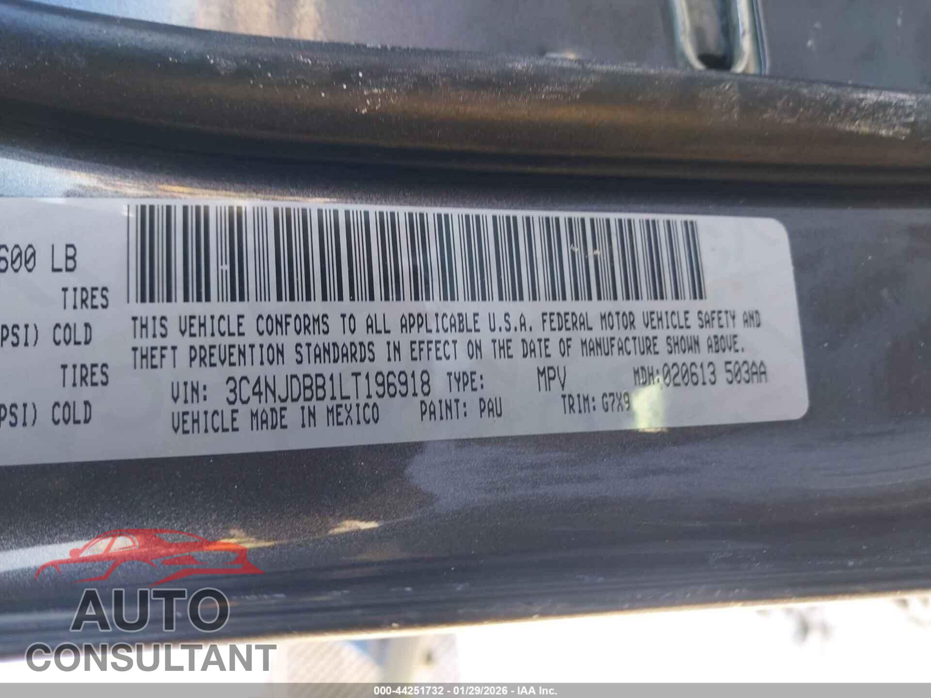 JEEP COMPASS 2020 - 3C4NJDBB1LT196918