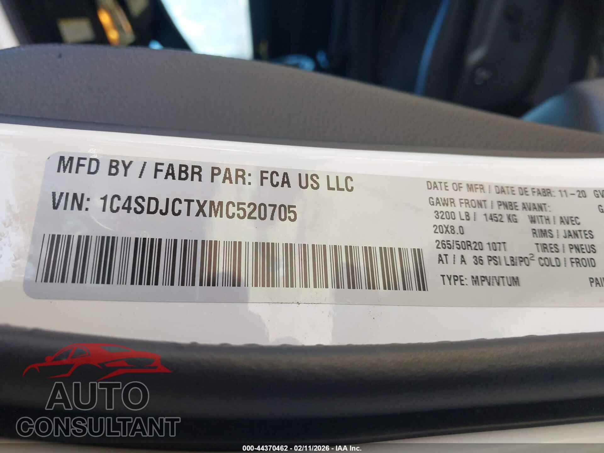 DODGE DURANGO 2021 - 1C4SDJCTXMC520705