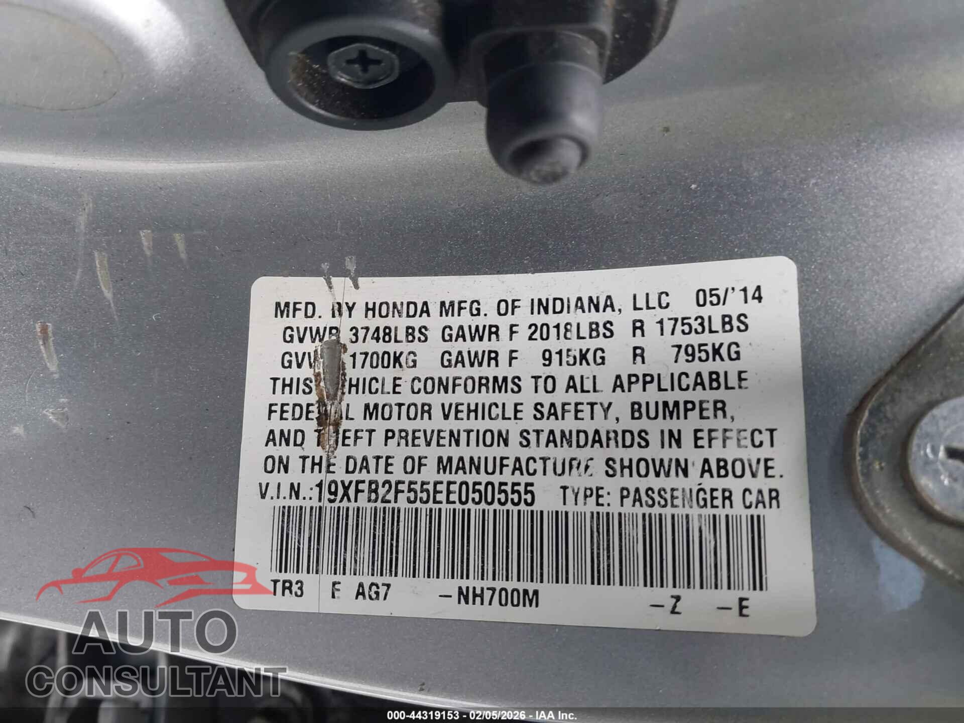 HONDA CIVIC 2014 - 19XFB2F55EE050555