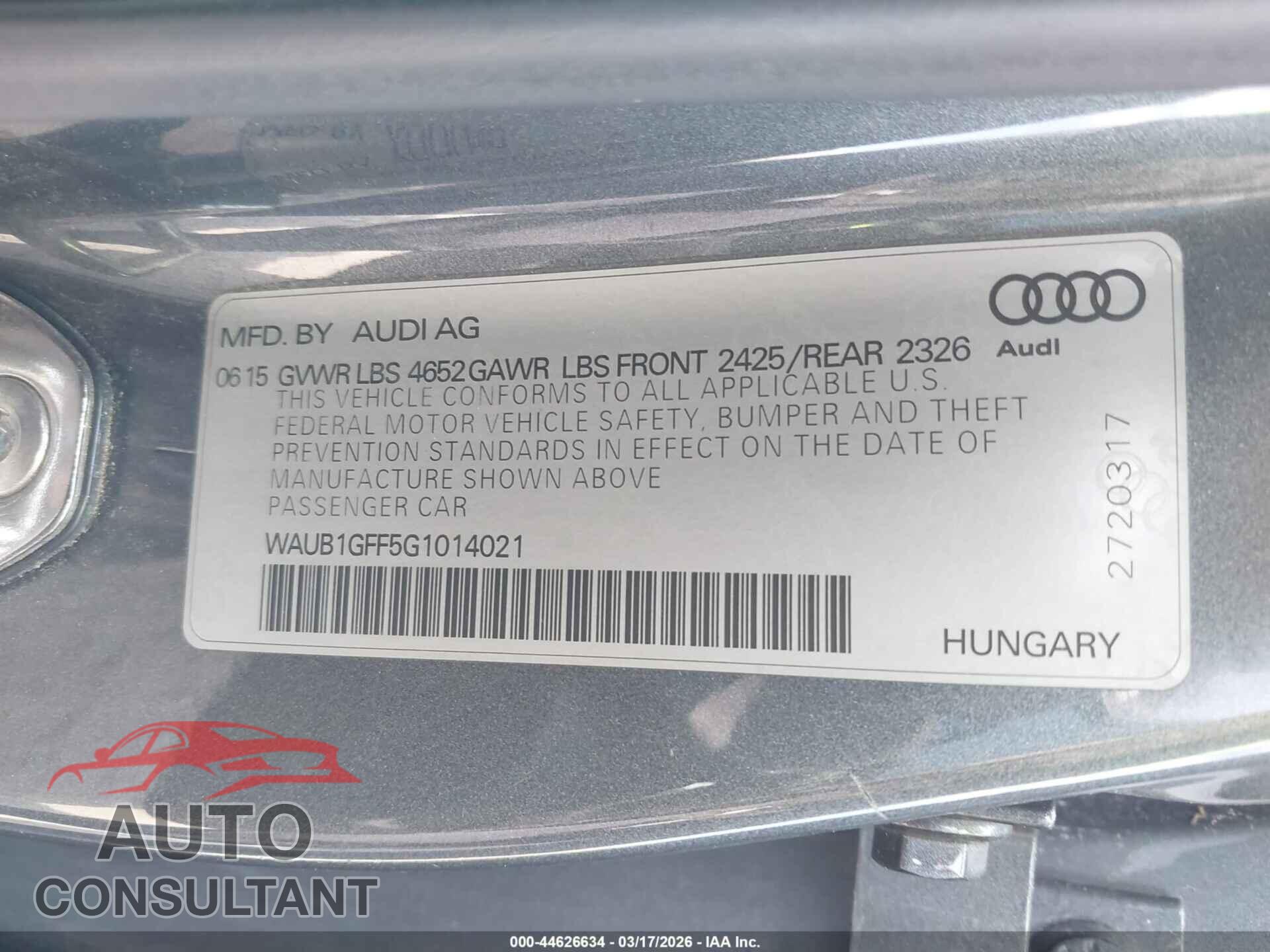 AUDI S3 2016 - WAUB1GFF5G1014021