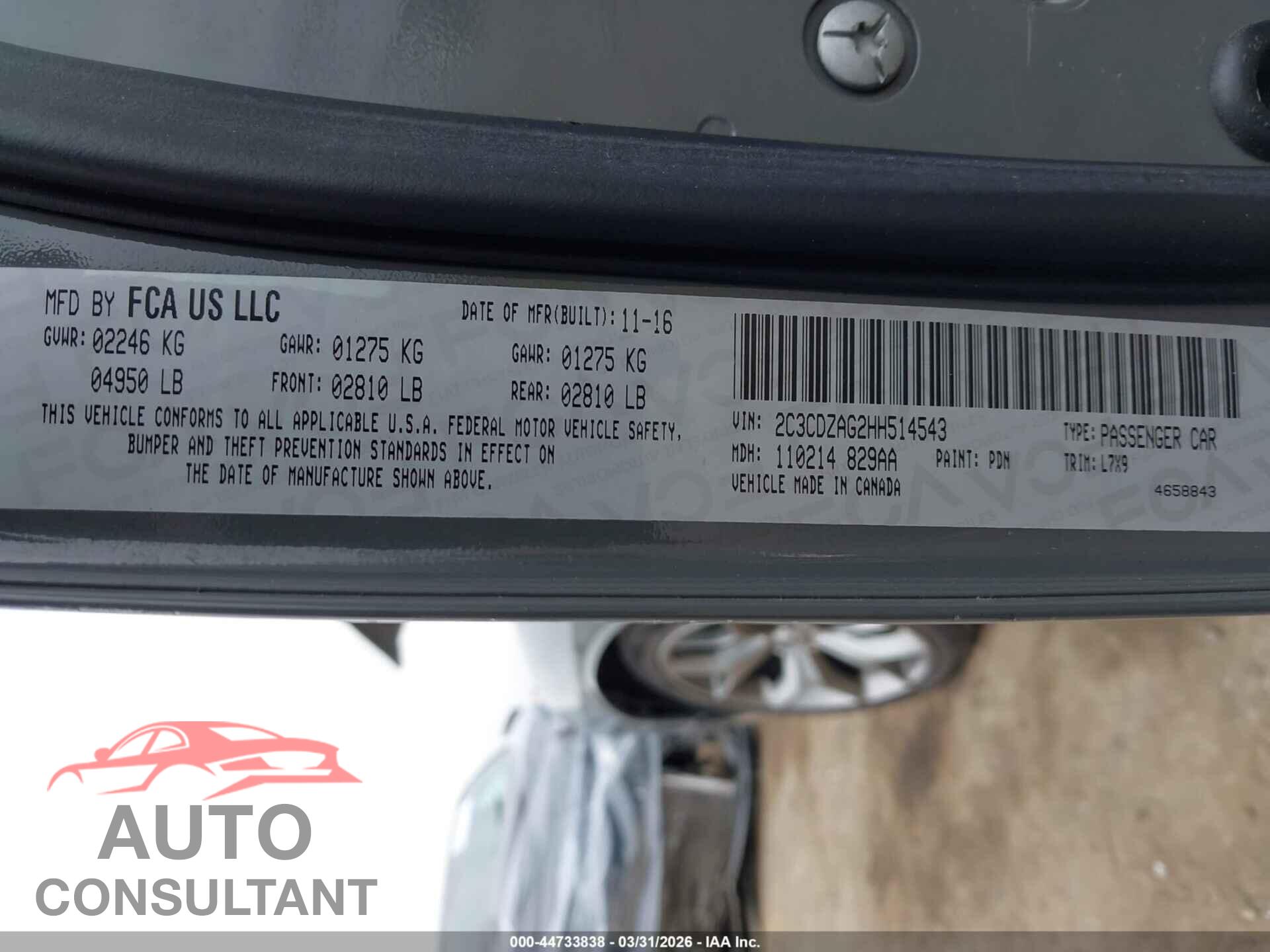 DODGE CHALLENGER 2017 - 2C3CDZAG2HH514543