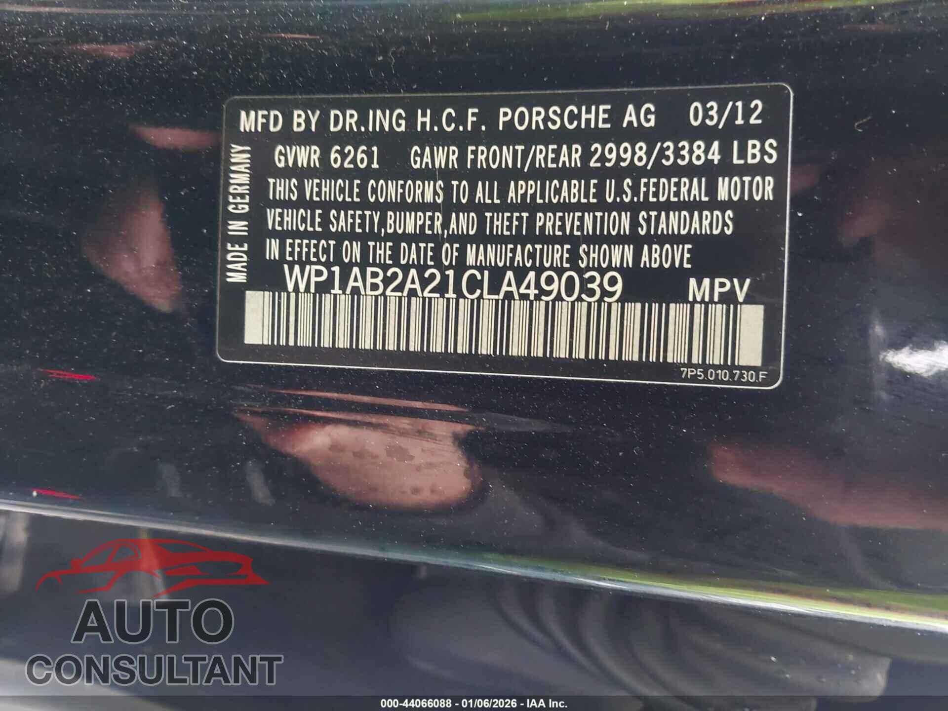 PORSCHE CAYENNE 2012 - WP1AB2A21CLA49039