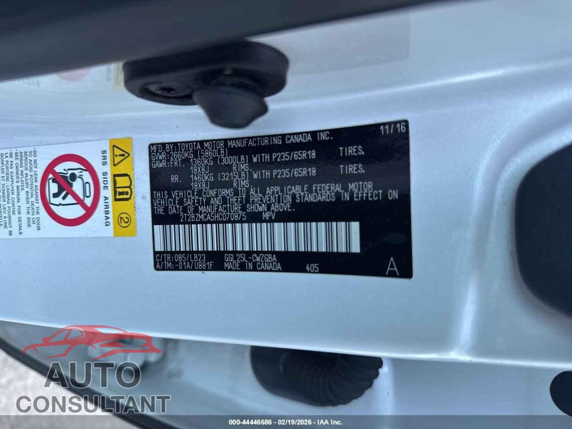 LEXUS RX 350 2017 - 2T2BZMCA5HC070875