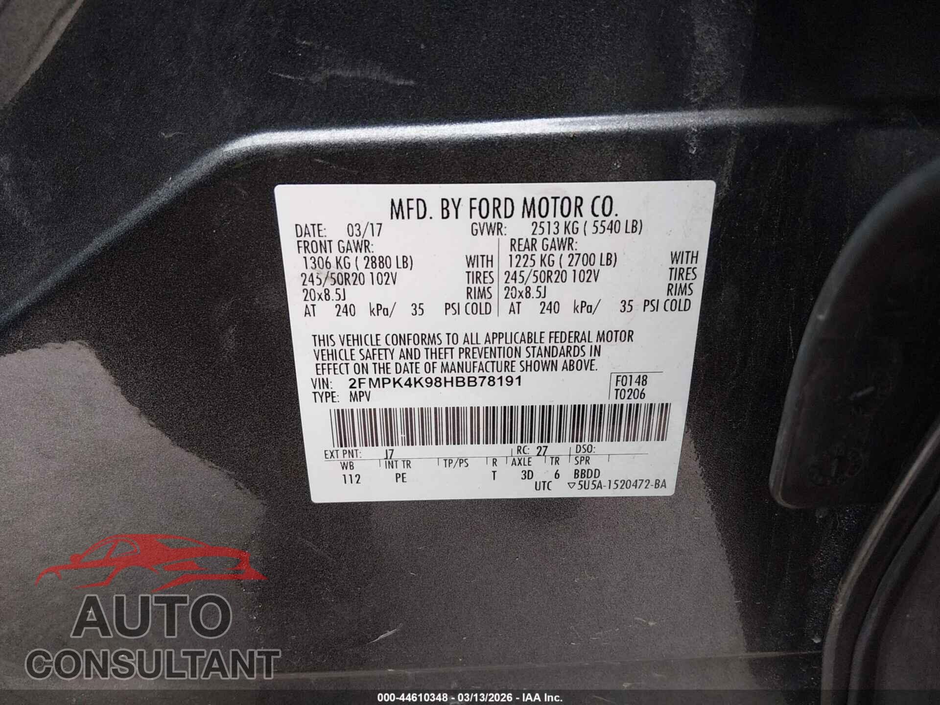 FORD EDGE 2017 - 2FMPK4K98HBB78191