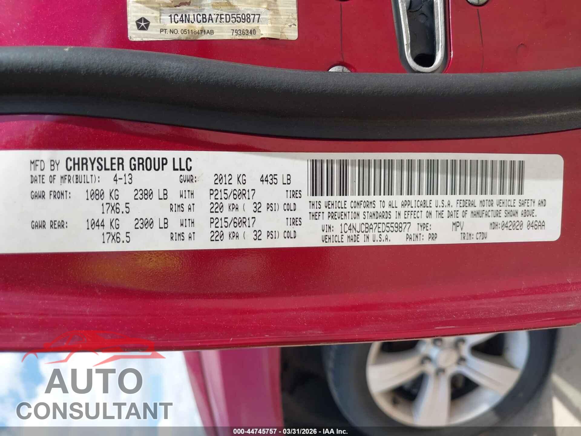 JEEP COMPASS 2014 - 1C4NJCBA7ED559877