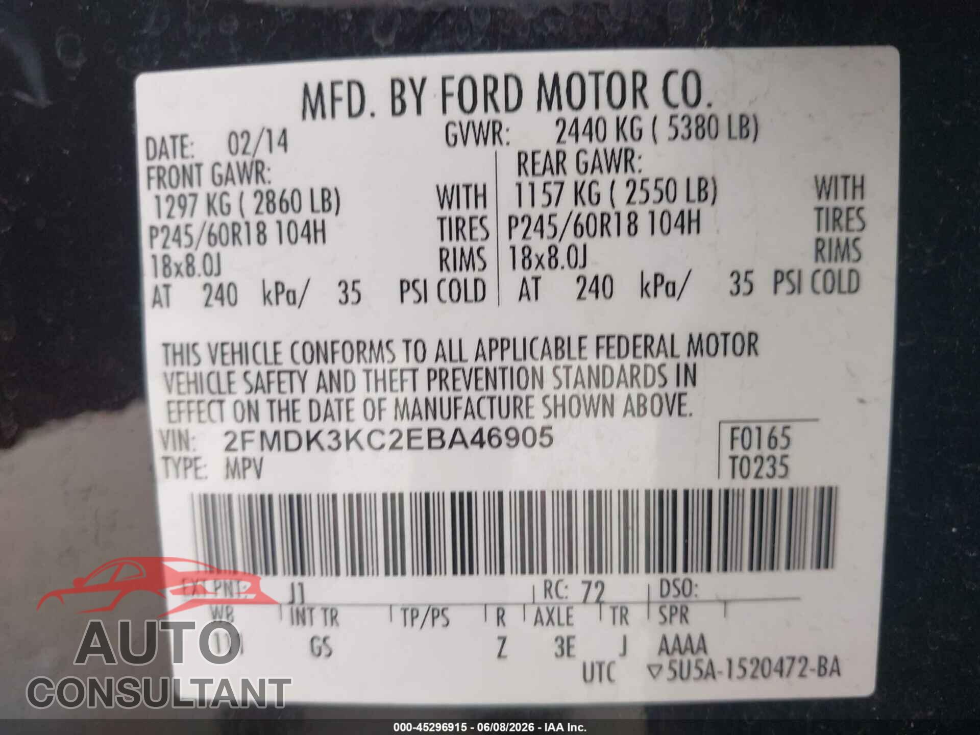 FORD EDGE 2014 - 2FMDK3KC2EBA46905