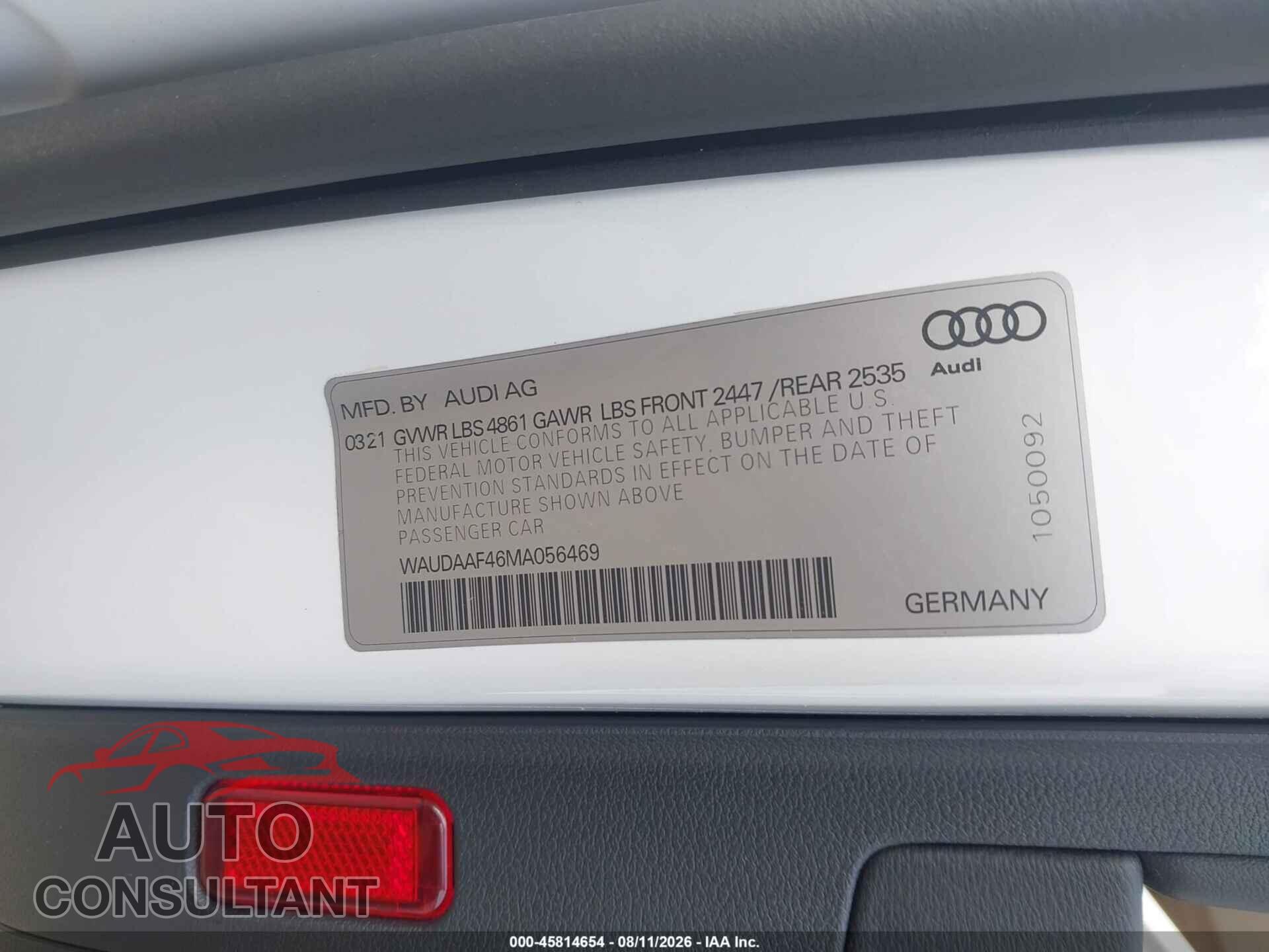 AUDI A4 2021 - WAUDAAF46MA056469