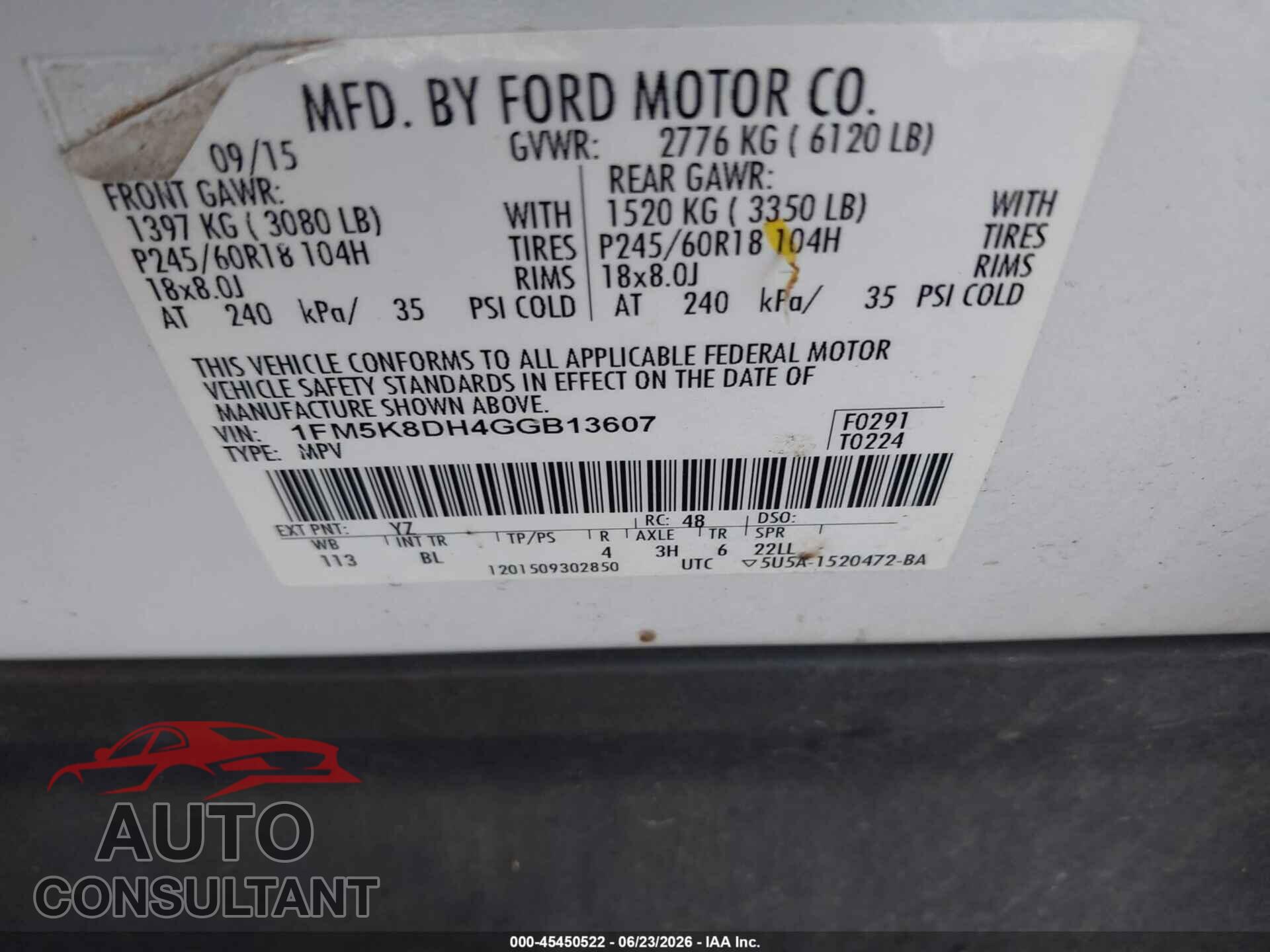 FORD EXPLORER 2016 - 1FM5K8DH4GGB13607