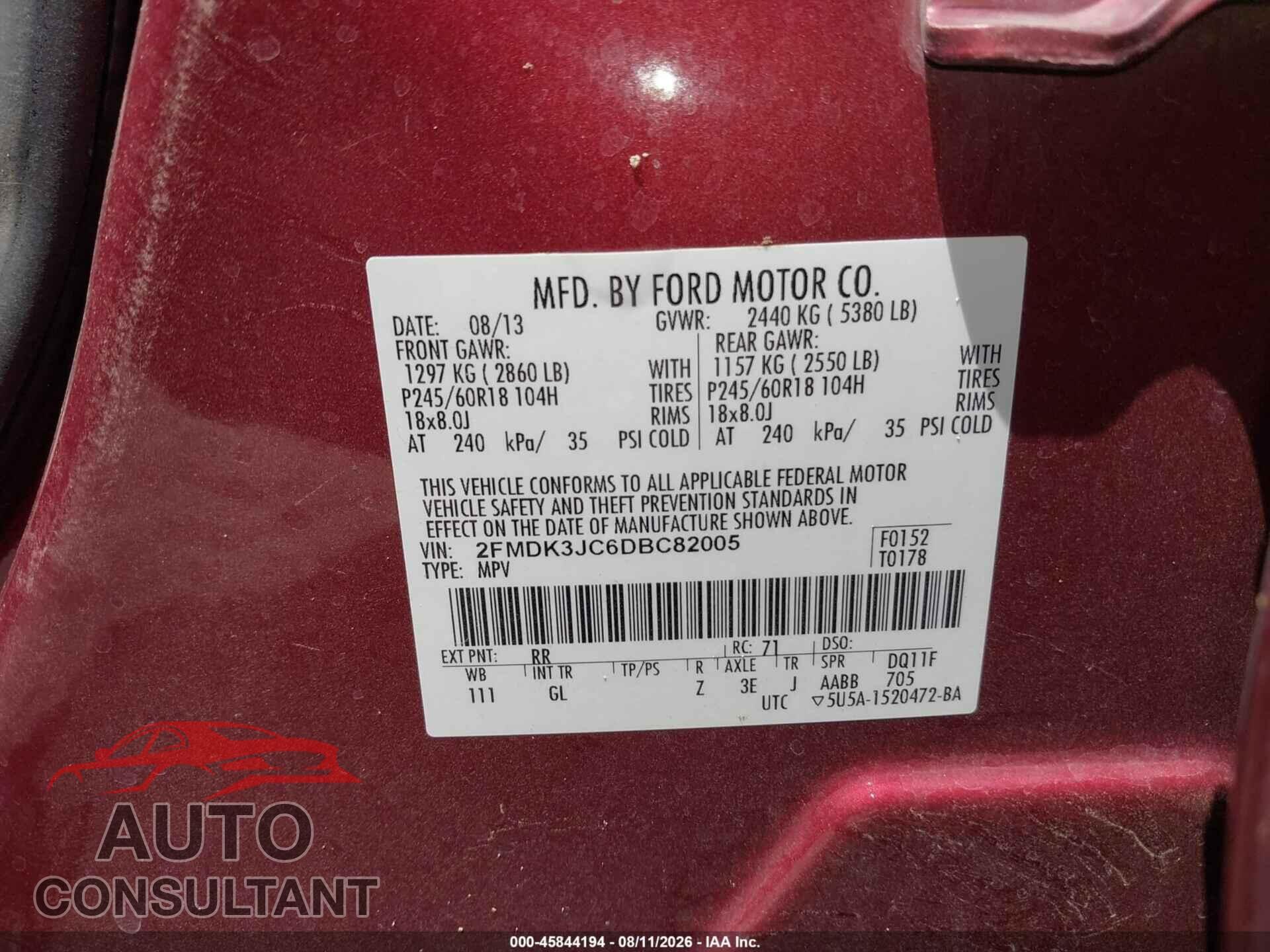 FORD EDGE 2013 - 2FMDK3JC6DBC82005