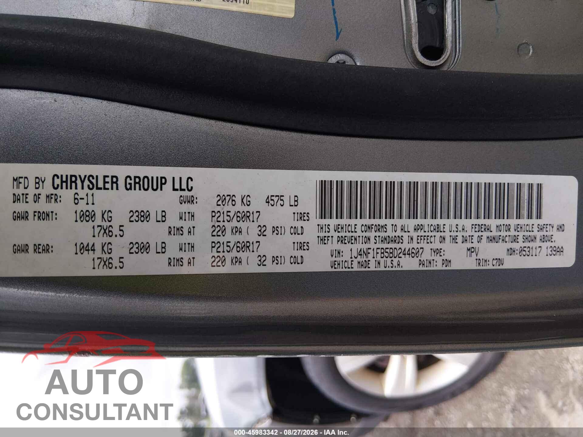 JEEP COMPASS 2011 - 1J4NF1FB5BD244607
