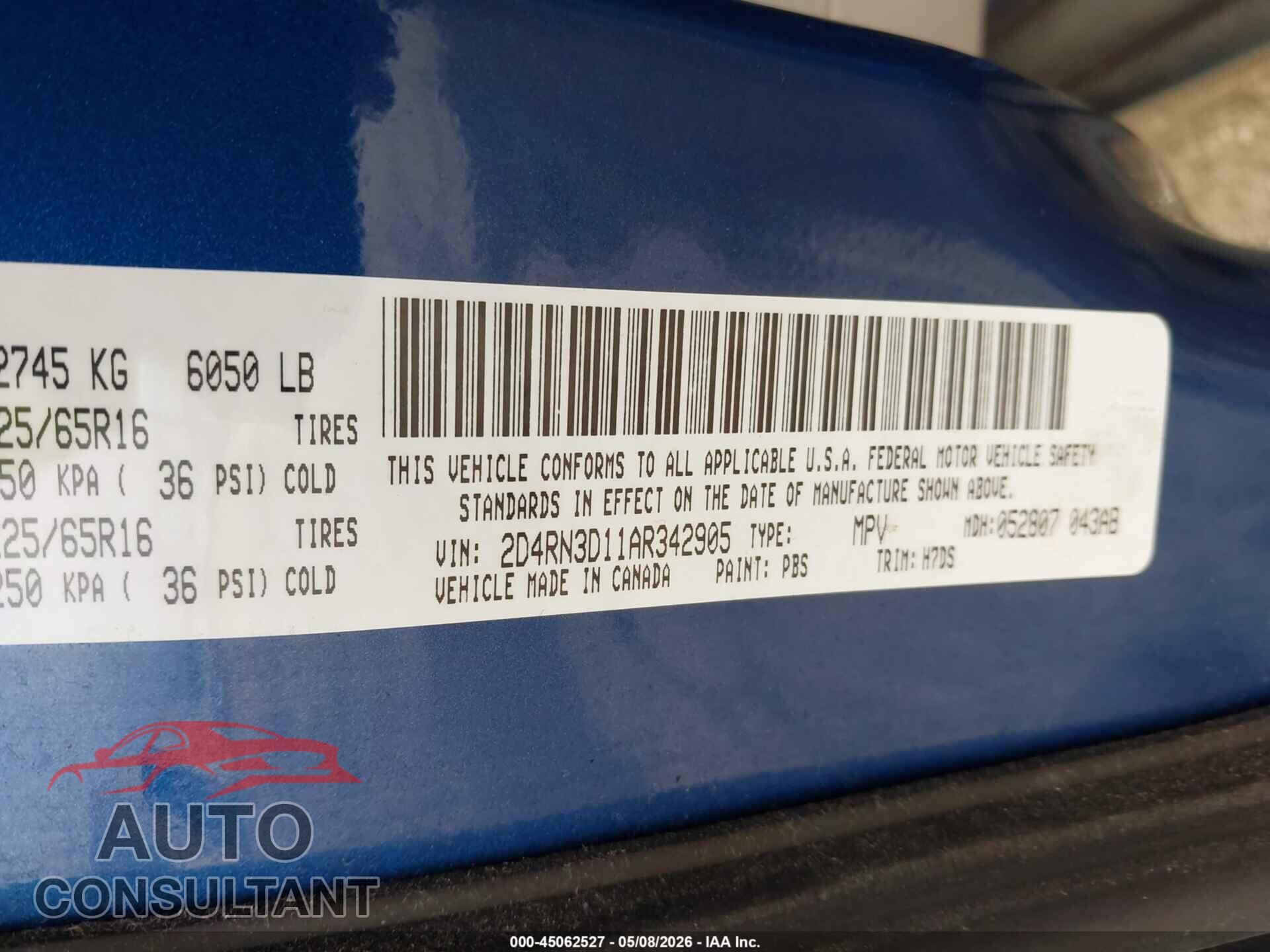 DODGE GRAND CARAVAN 2010 - 2D4RN3D11AR342905
