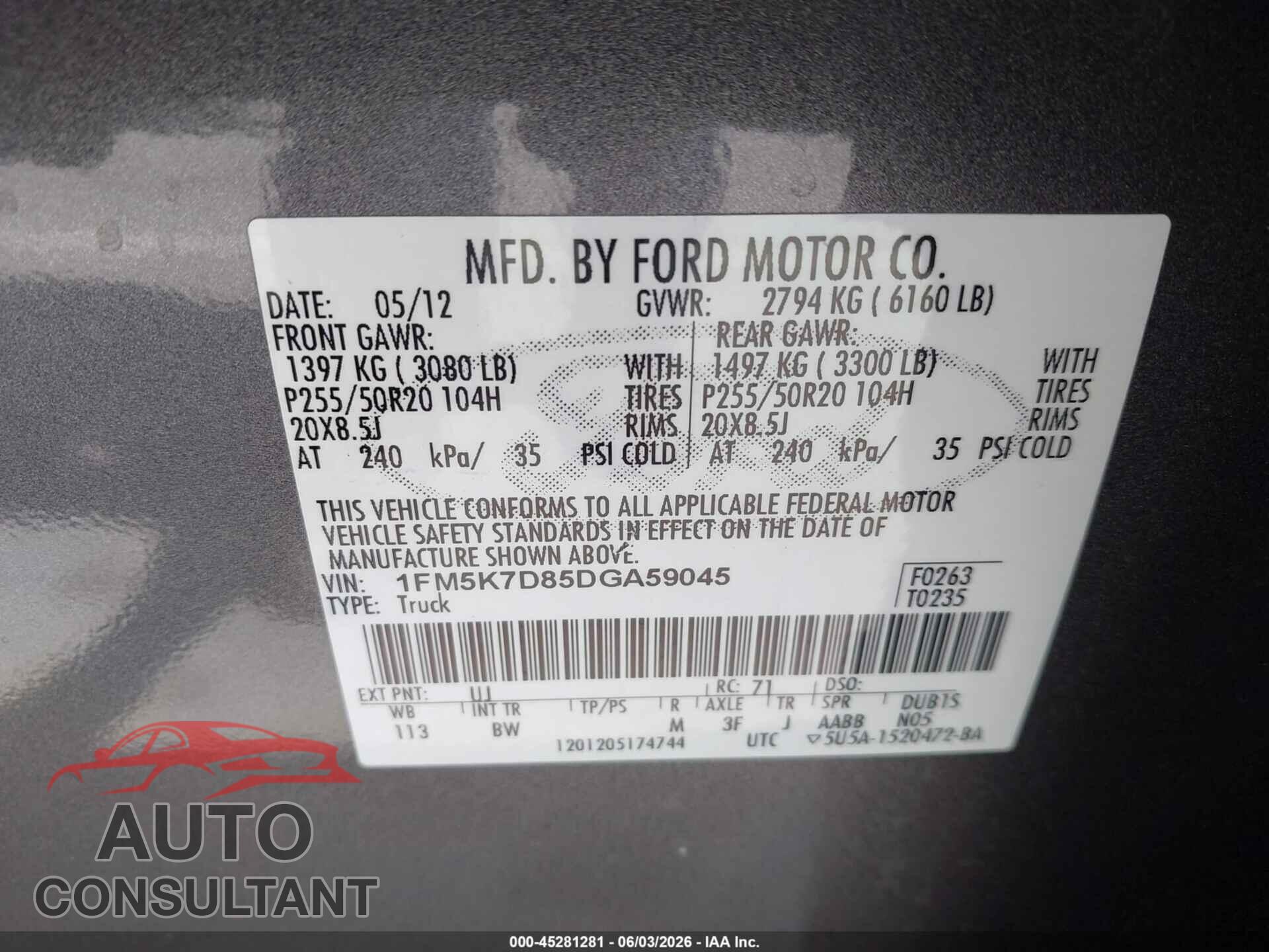 FORD EXPLORER 2013 - 1FM5K7D85DGA59045