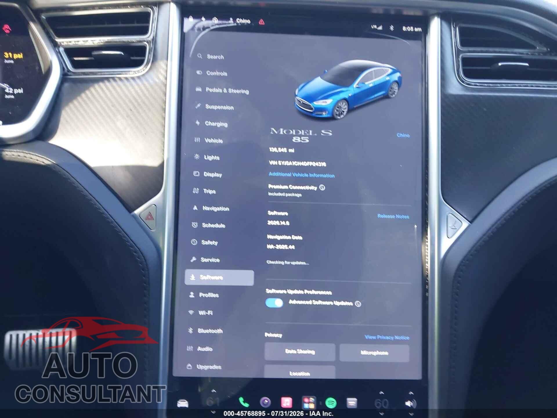 TESLA MODEL S 2013 - 5YJSA1CN4DFP24316