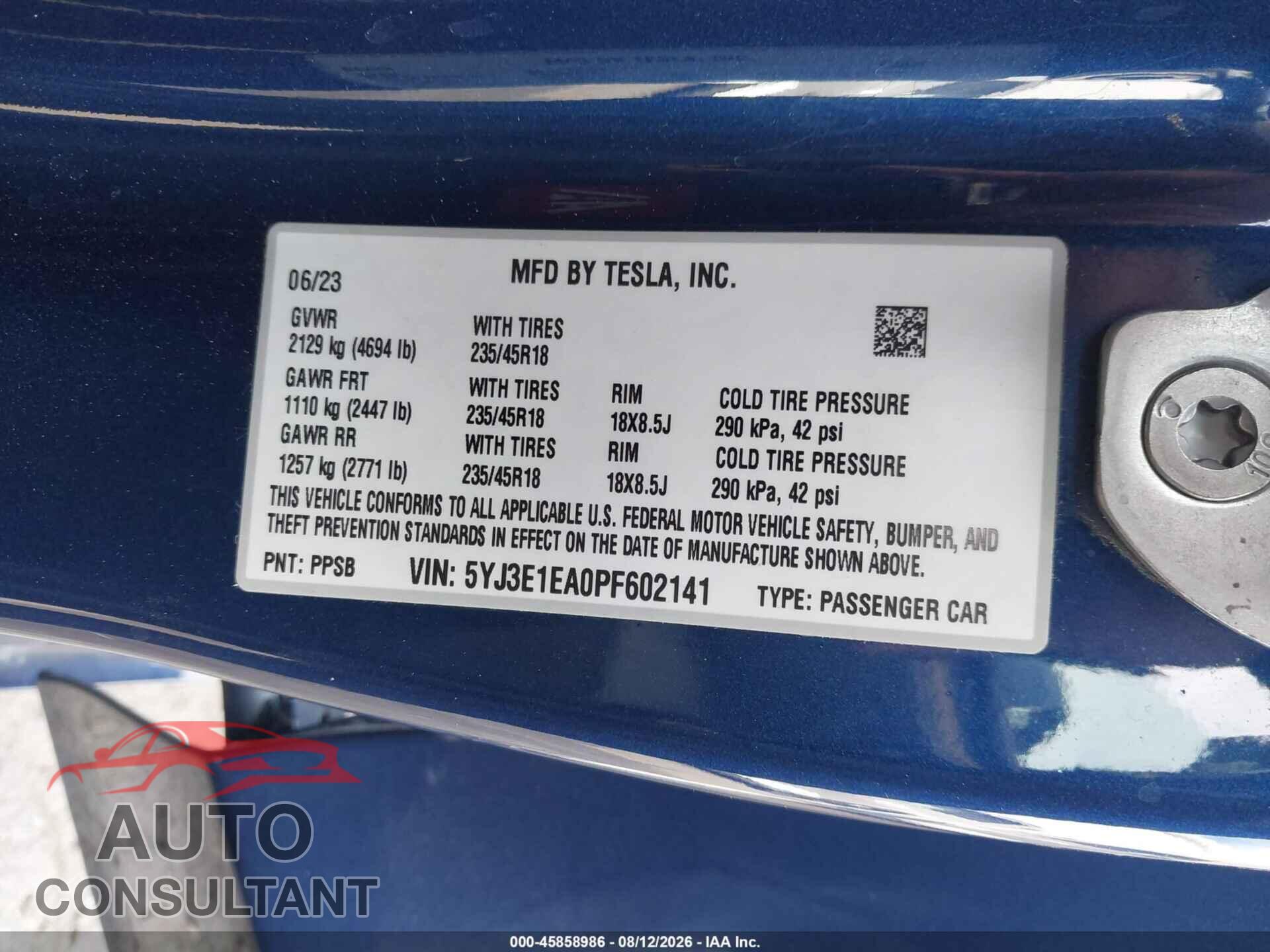 TESLA MODEL 3 2023 - 5YJ3E1EA0PF602141