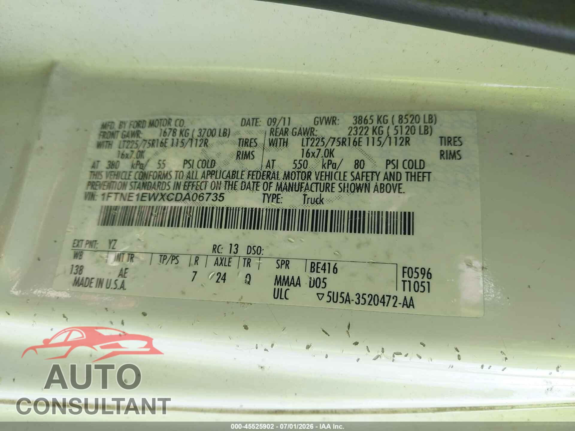 FORD E-150 2012 - 1FTNE1EWXCDA06735