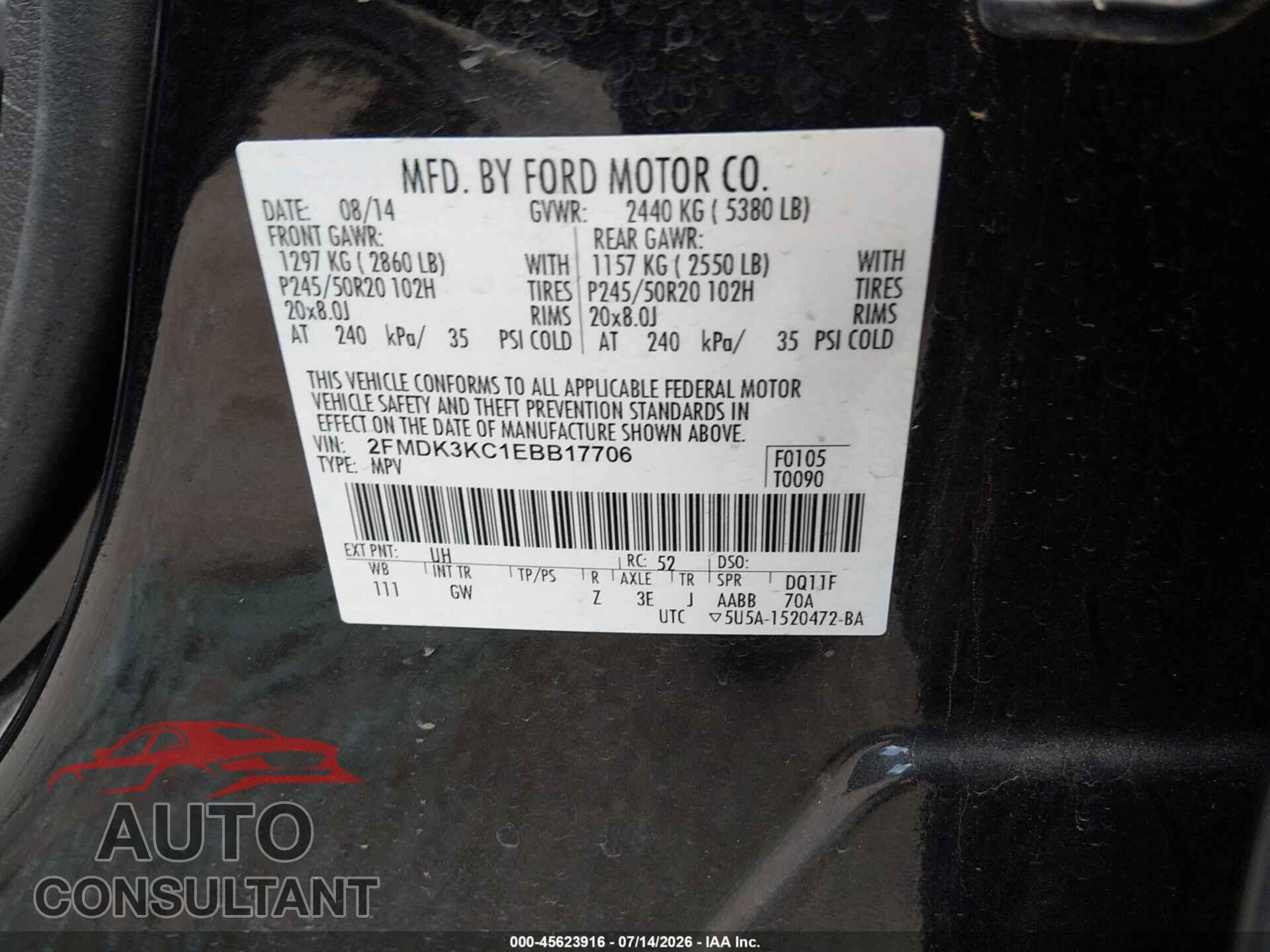 FORD EDGE 2014 - 2FMDK3KC1EBB17706