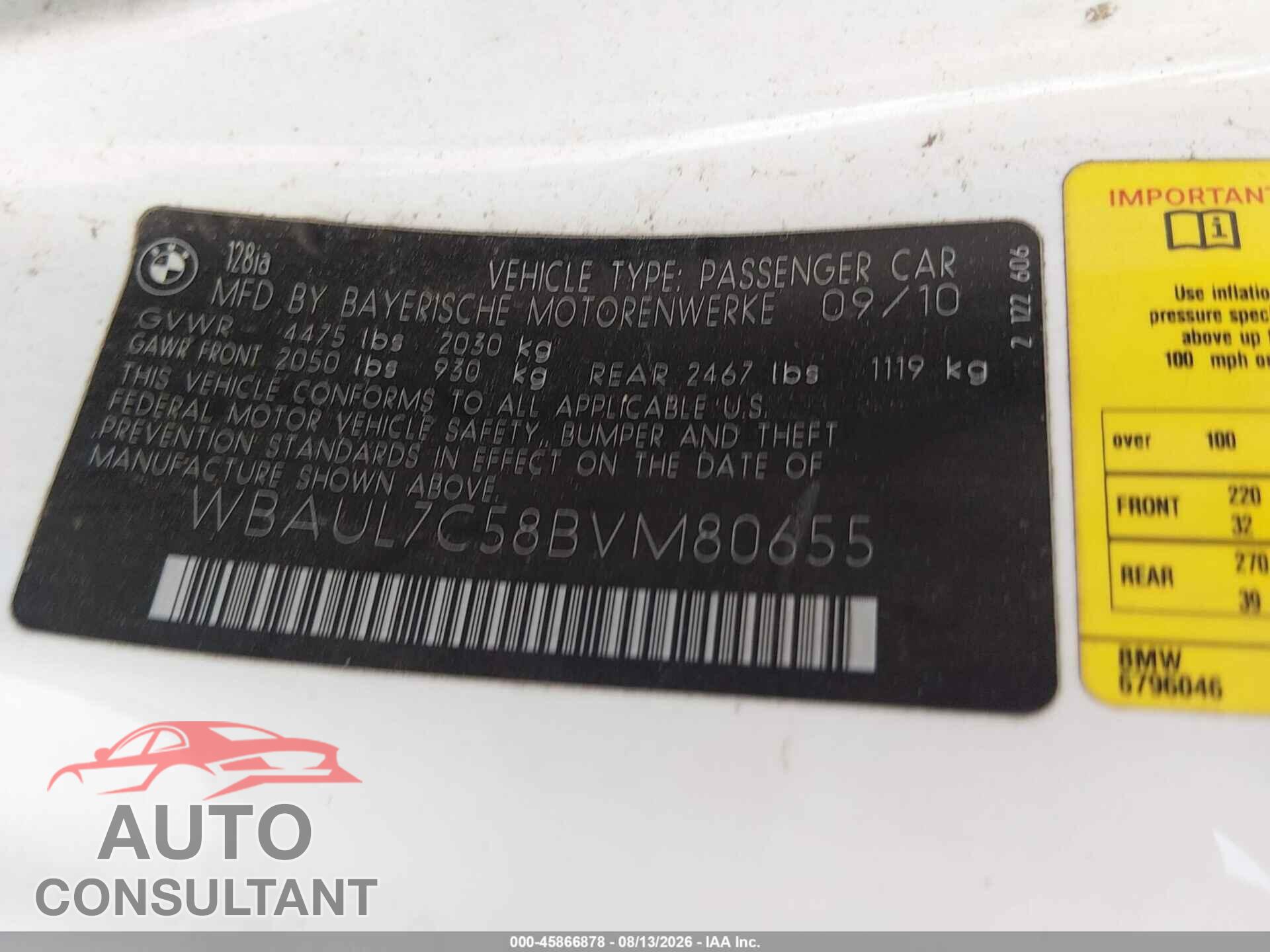 BMW 128I 2011 - WBAUL7C58BVM80655
