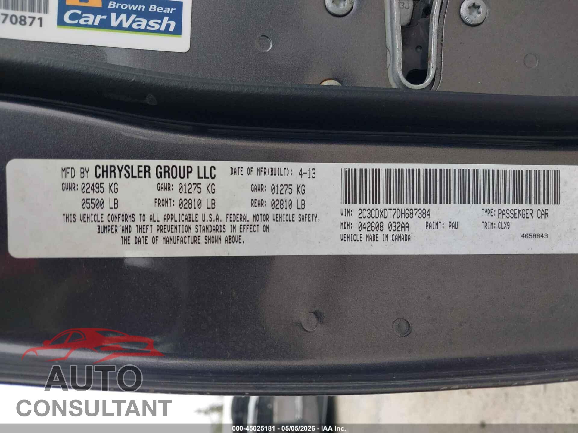 DODGE CHARGER 2013 - 2C3CDXDT7DH687384