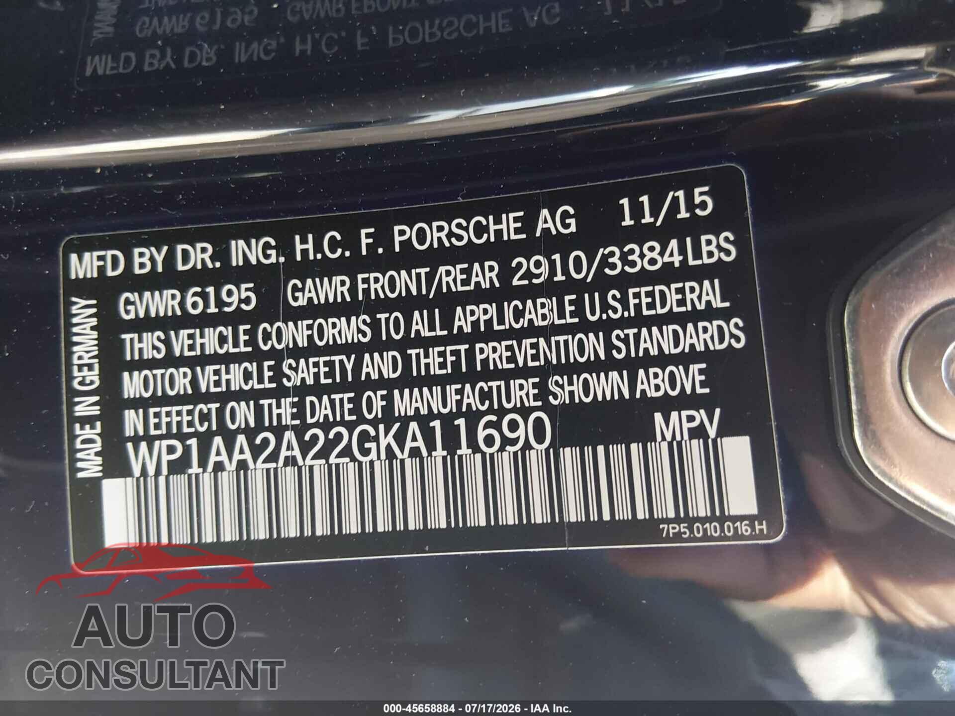 PORSCHE CAYENNE 2016 - WP1AA2A22GKA11690