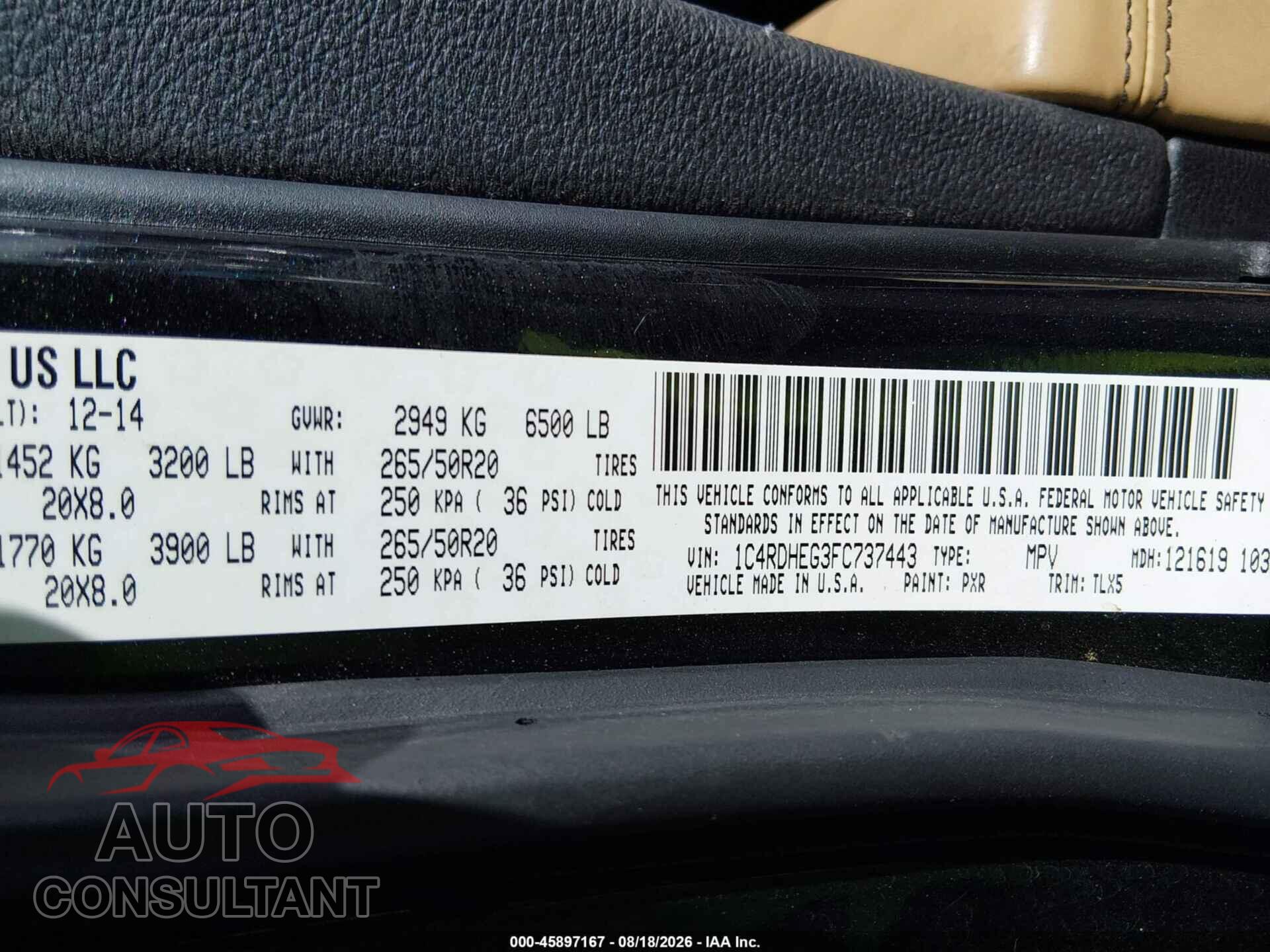 DODGE DURANGO 2015 - 1C4RDHEG3FC737443