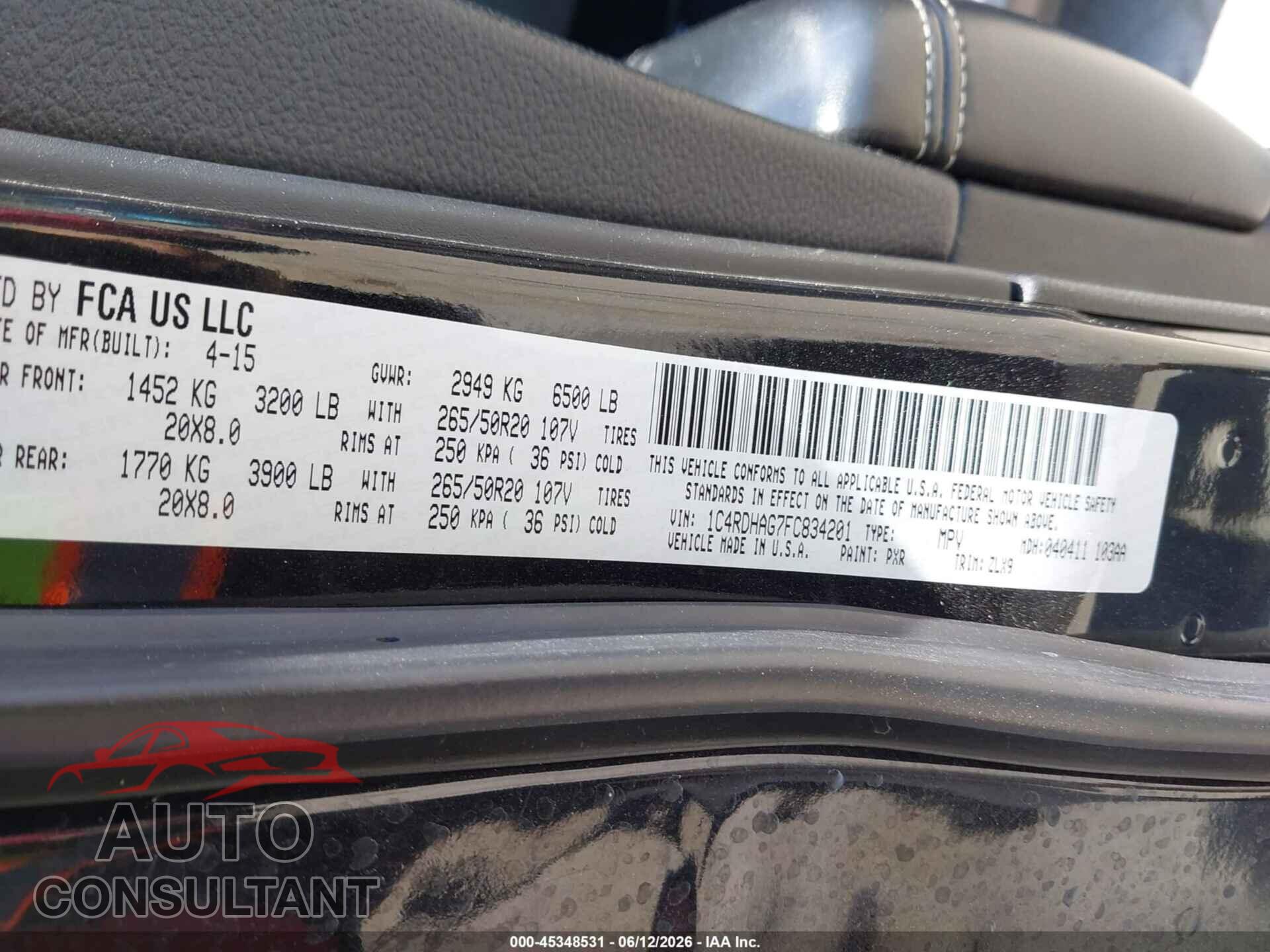 DODGE DURANGO 2015 - 1C4RDHAG7FC834201