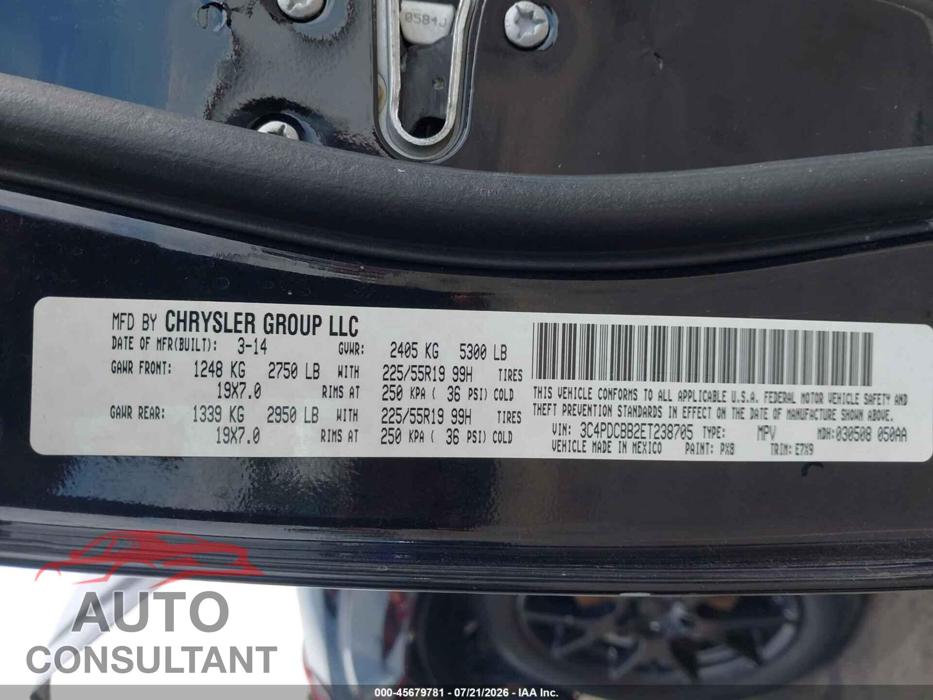 DODGE JOURNEY 2014 - 3C4PDCBB2ET238705