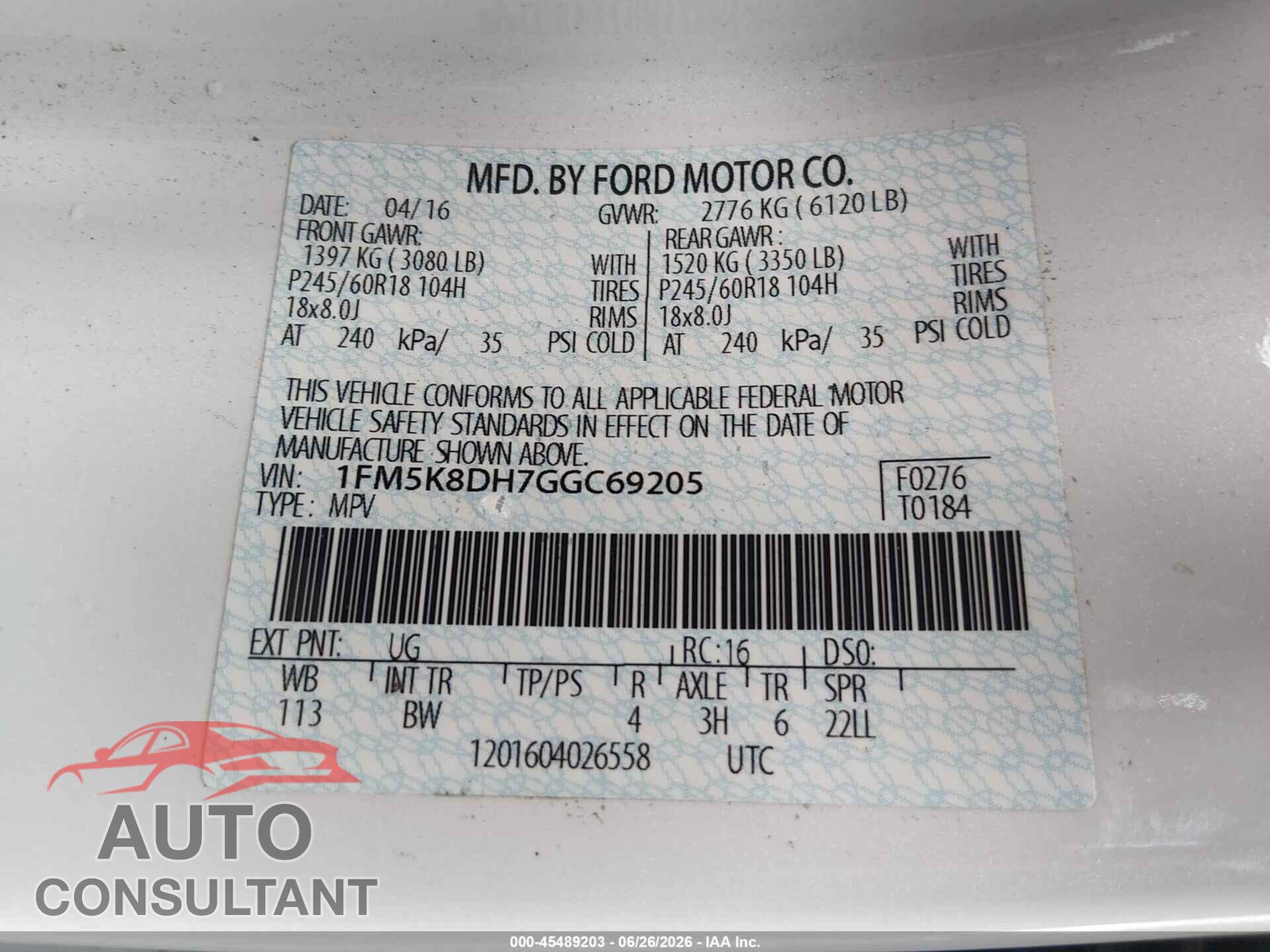 FORD EXPLORER 2016 - 1FM5K8DH7GGC69205
