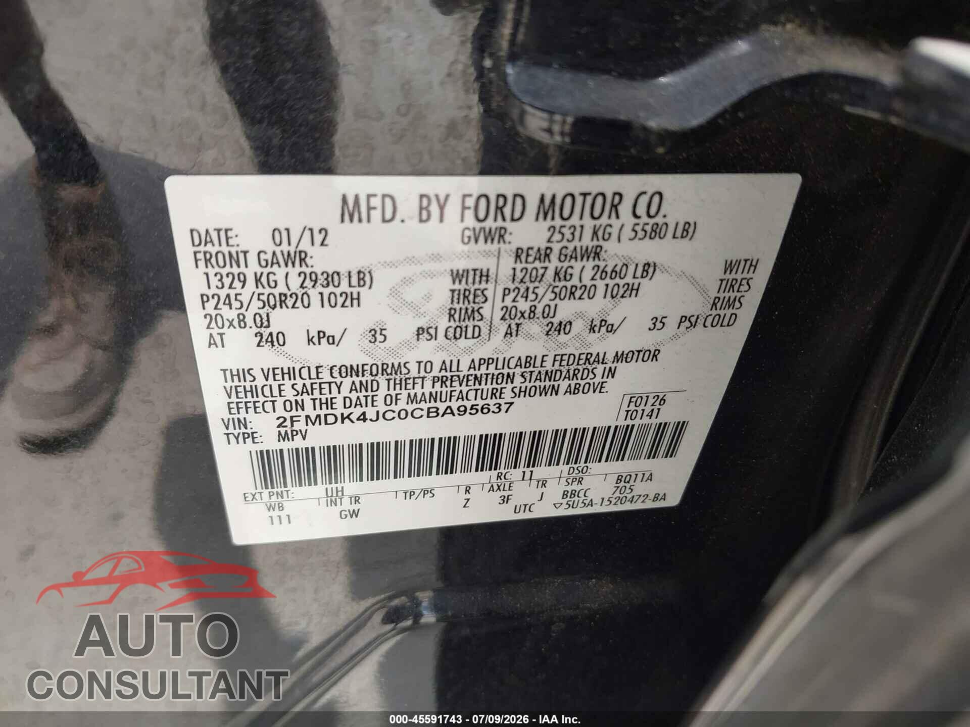 FORD EDGE 2012 - 2FMDK4JC0CBA95637