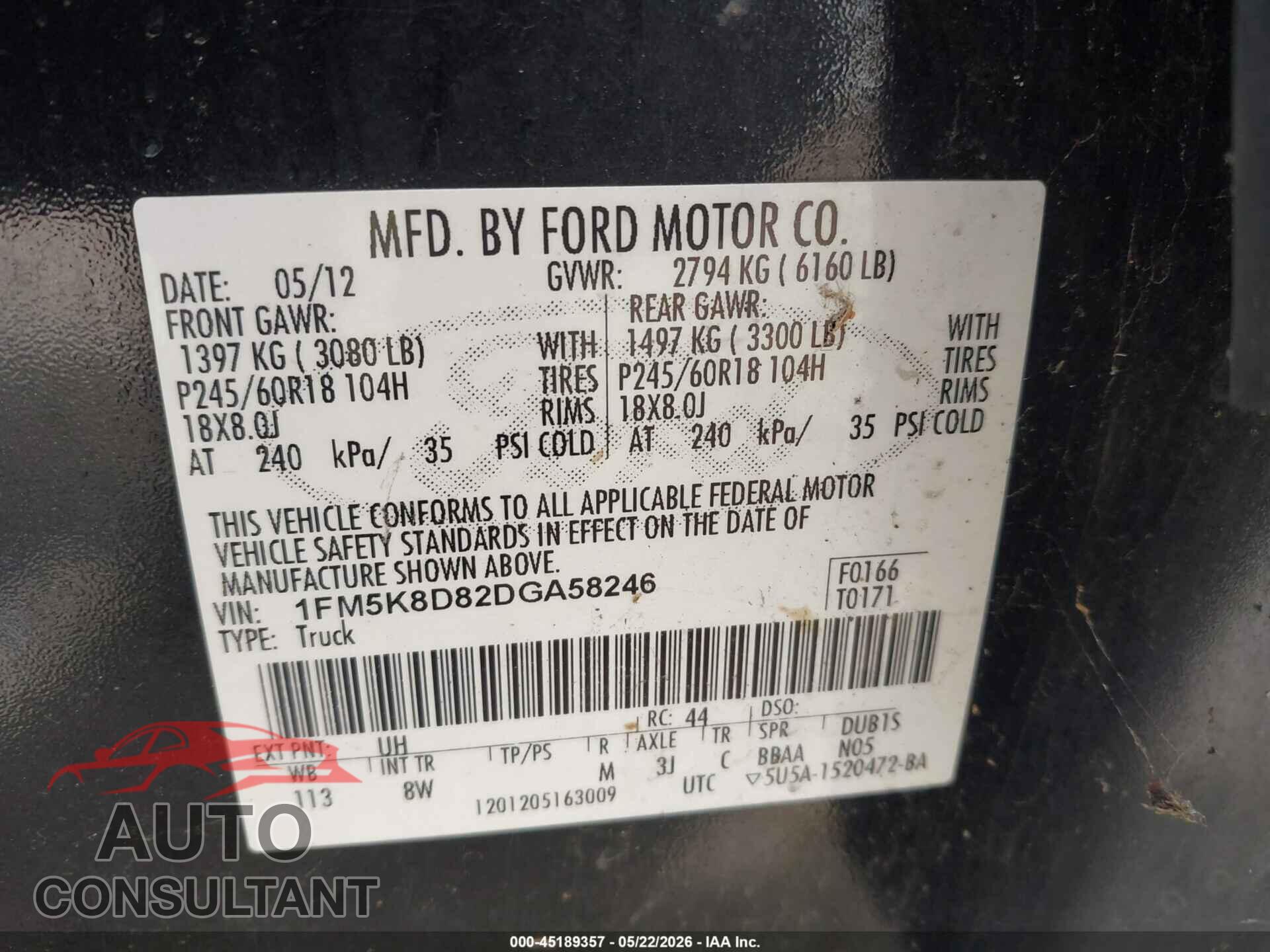 FORD EXPLORER 2013 - 1FM5K8D82DGA58246