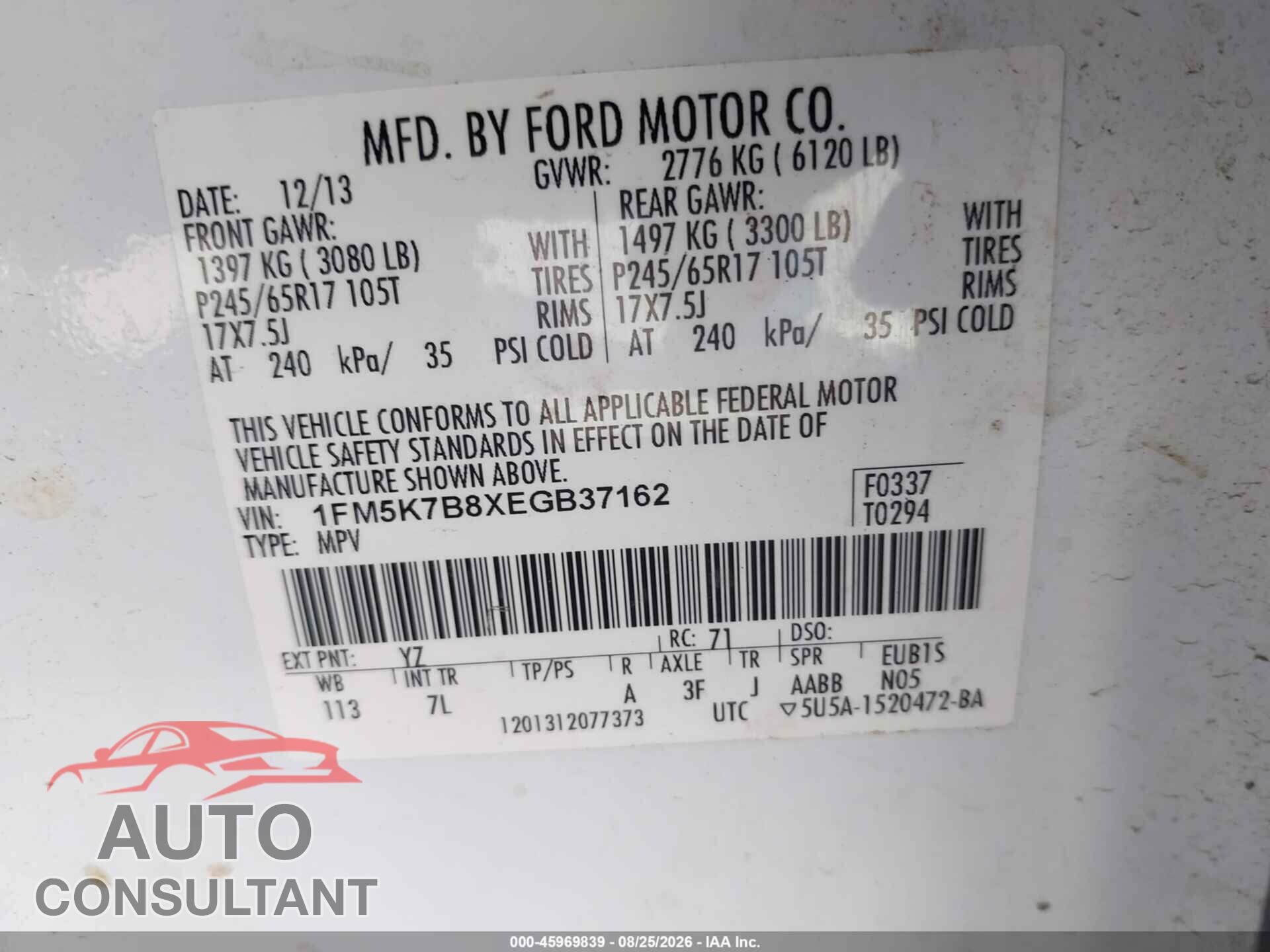 FORD EXPLORER 2014 - 1FM5K7B8XEGB37162