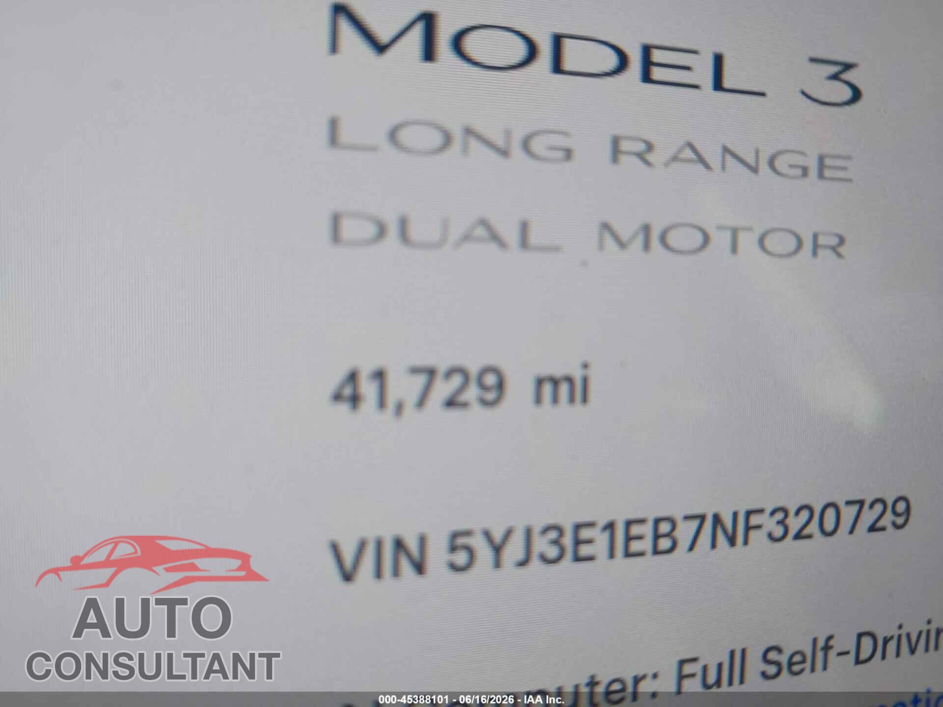 TESLA MODEL 3 2022 - 5YJ3E1EB7NF320729
