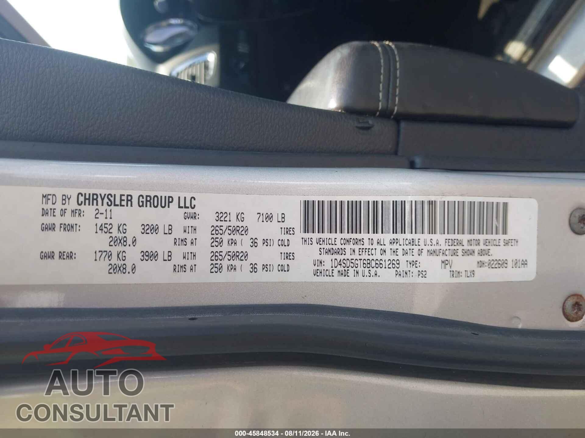 DODGE DURANGO 2011 - 1D4SD5GT6BC661269