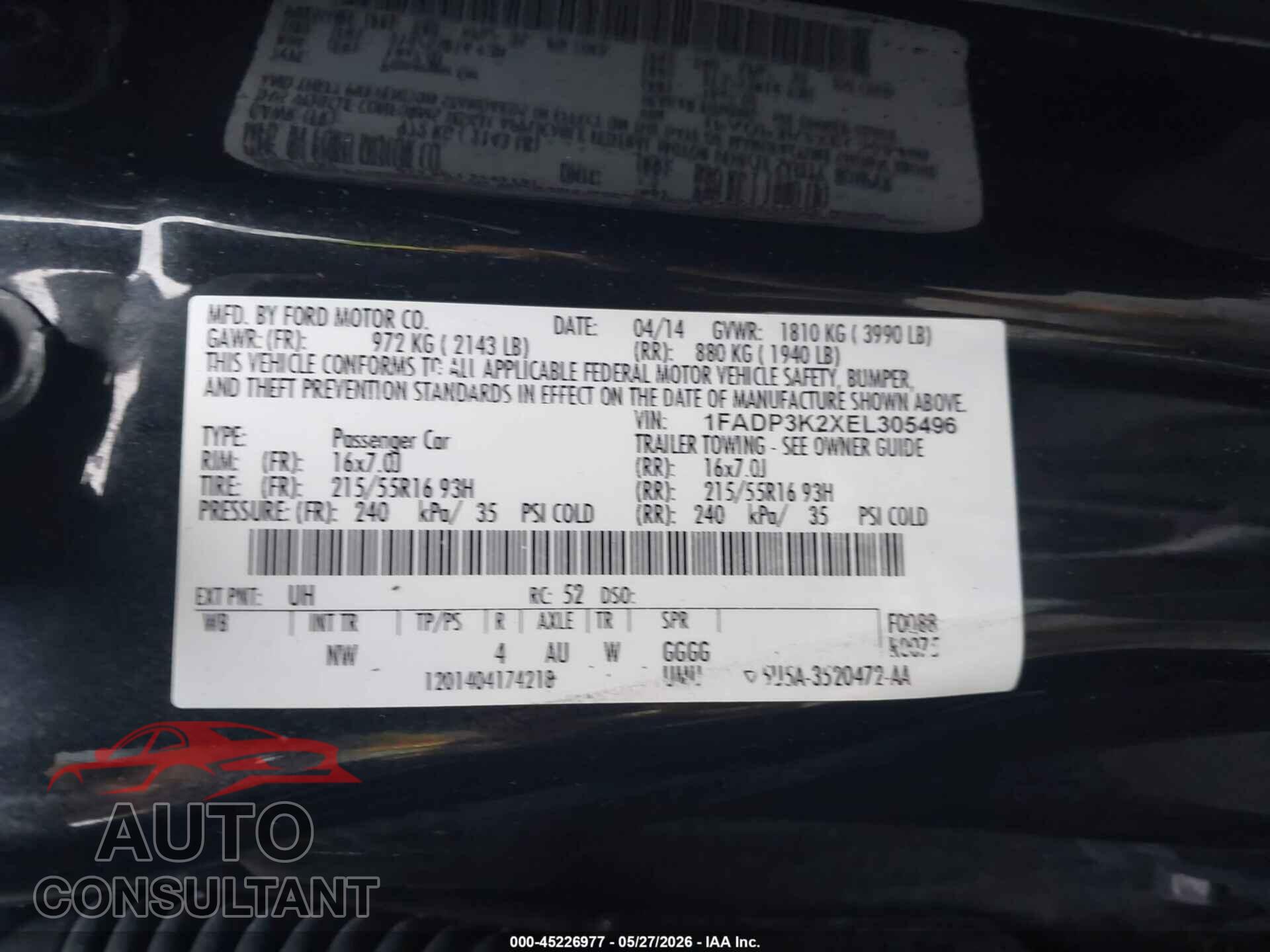 FORD FOCUS 2014 - 1FADP3K2XEL305496