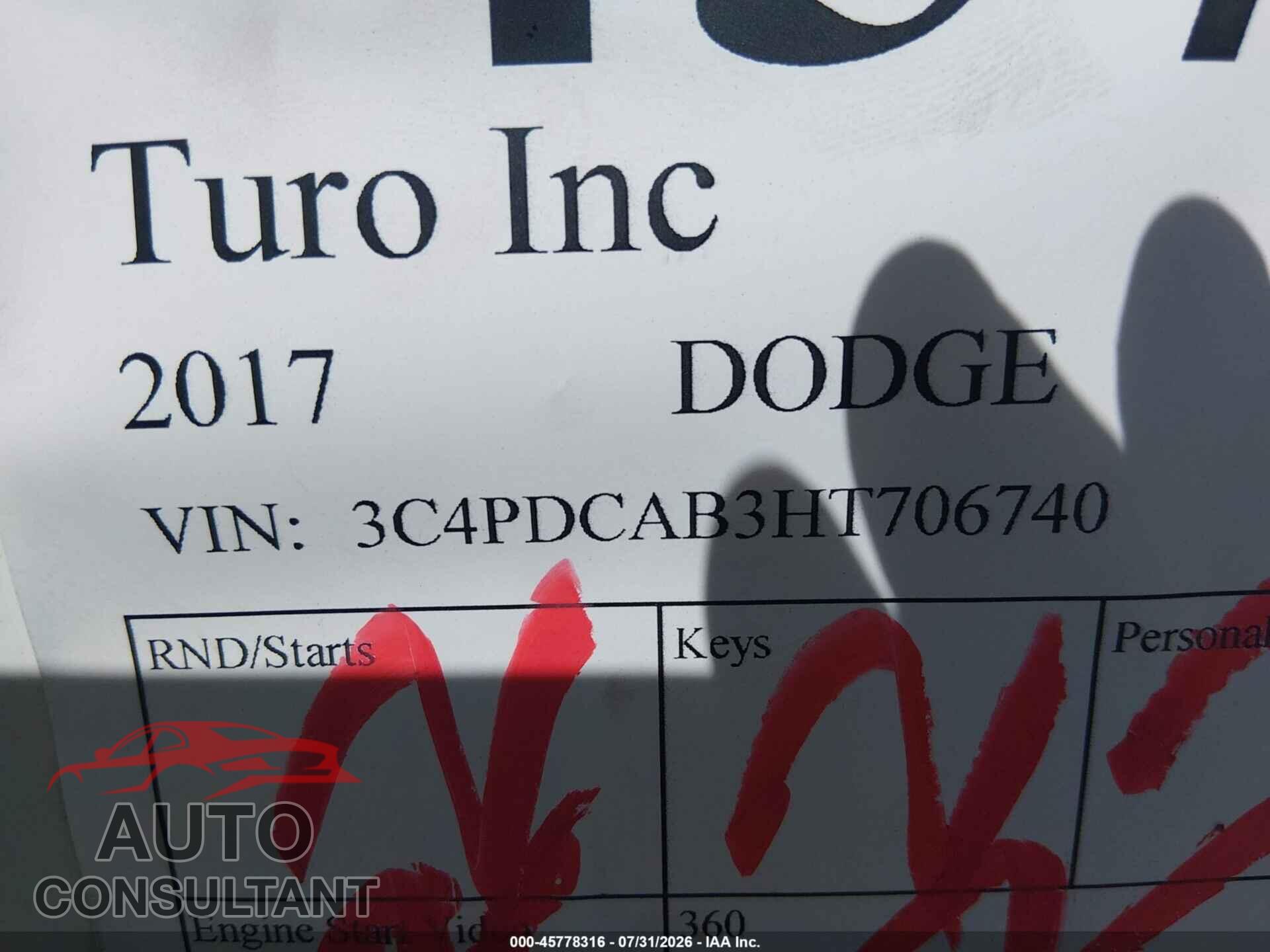 DODGE JOURNEY 2017 - 3C4PDCAB3HT706740