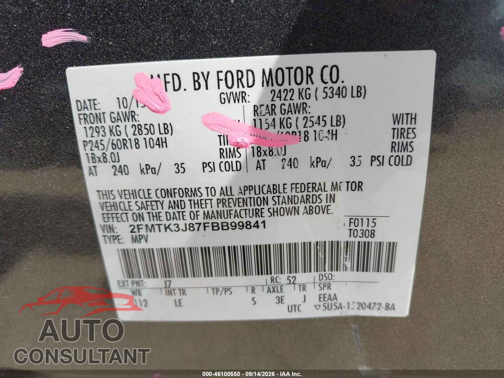 FORD EDGE 2015 - 2FMTK3J87FBB99841