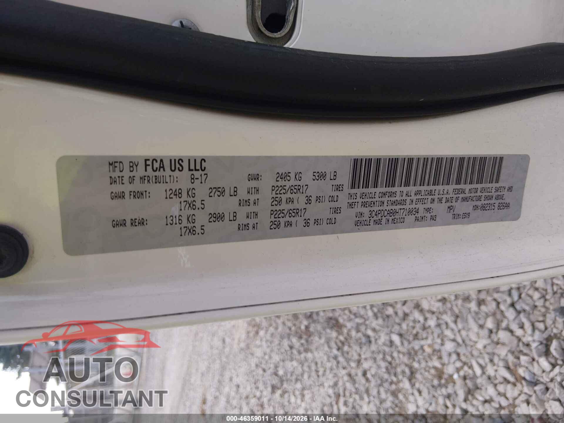 DODGE JOURNEY 2017 - 3C4PDCAB0HT710034