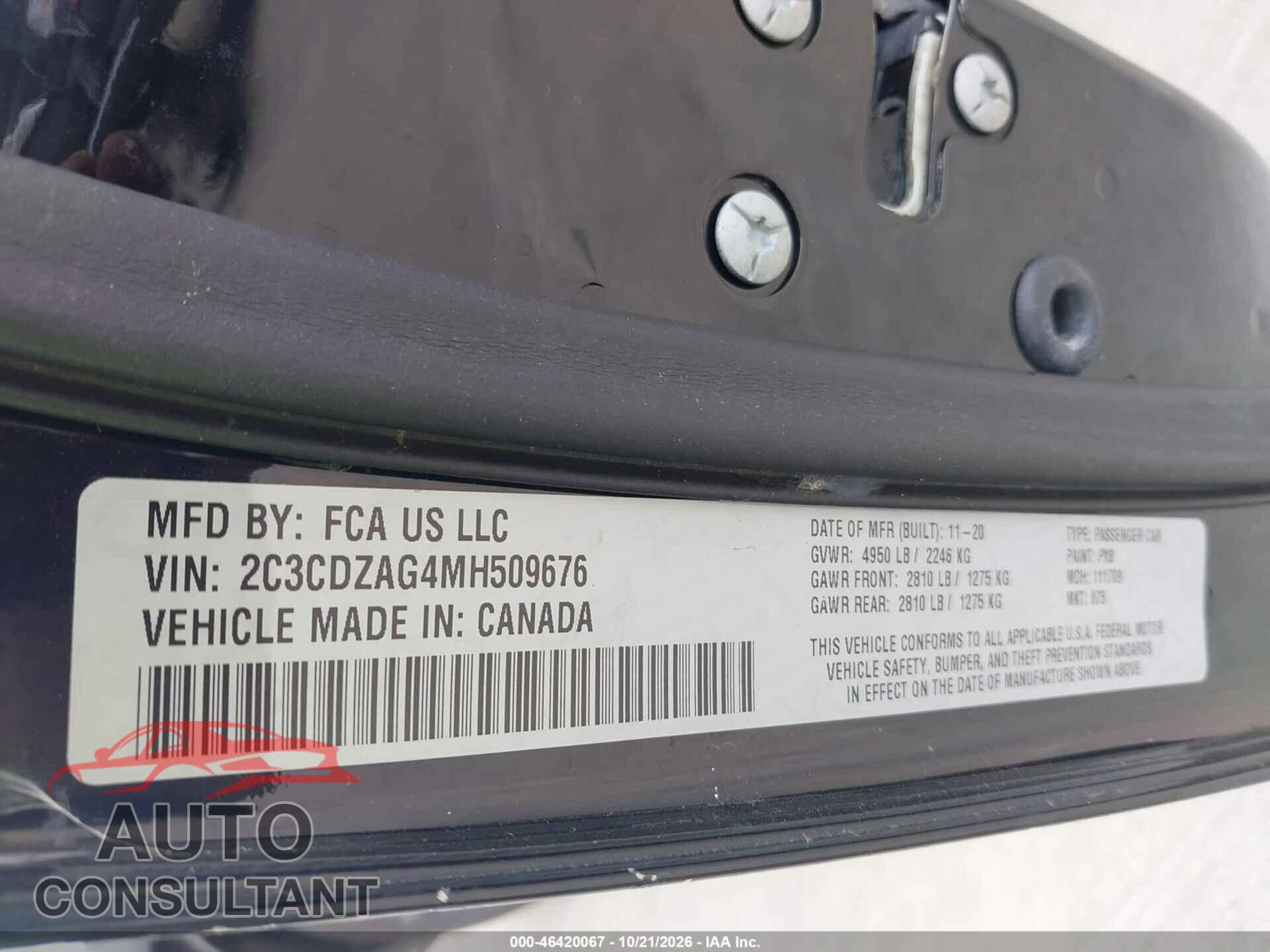 DODGE CHALLENGER 2021 - 2C3CDZAG4MH509676