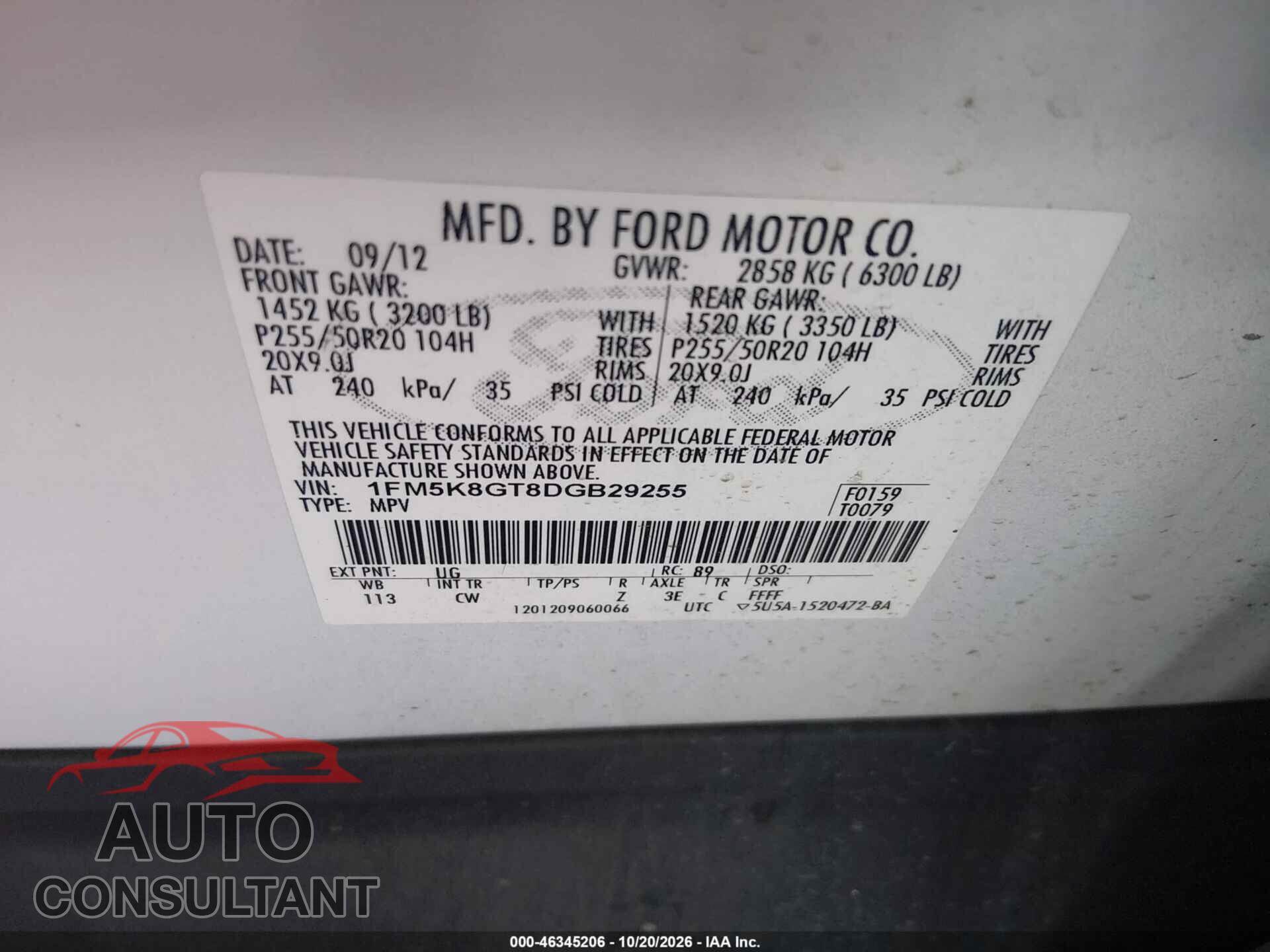 FORD EXPLORER 2013 - 1FM5K8GT8DGB29255