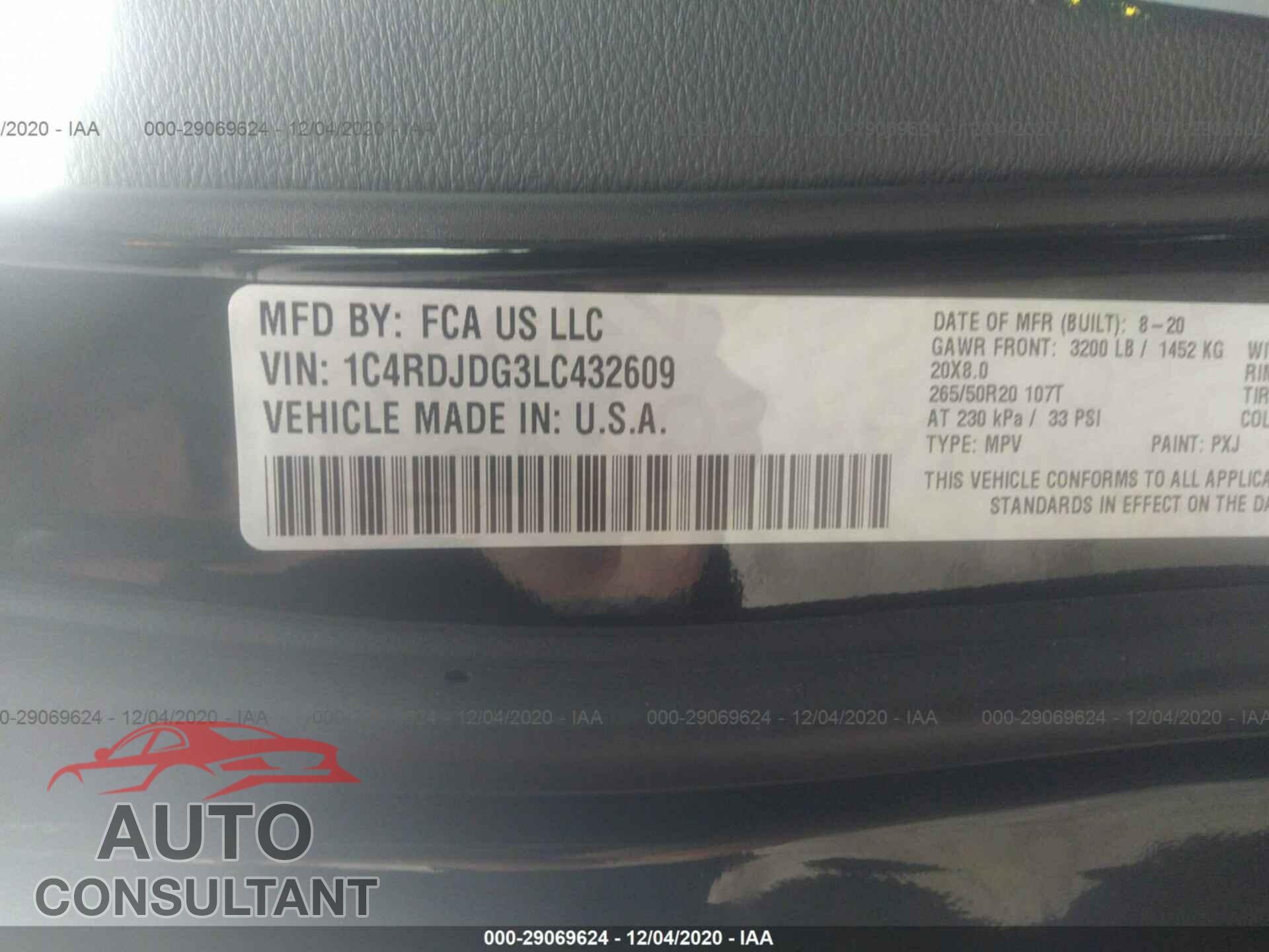 DODGE DURANGO 2020 - 1C4RDJDG3LC432609